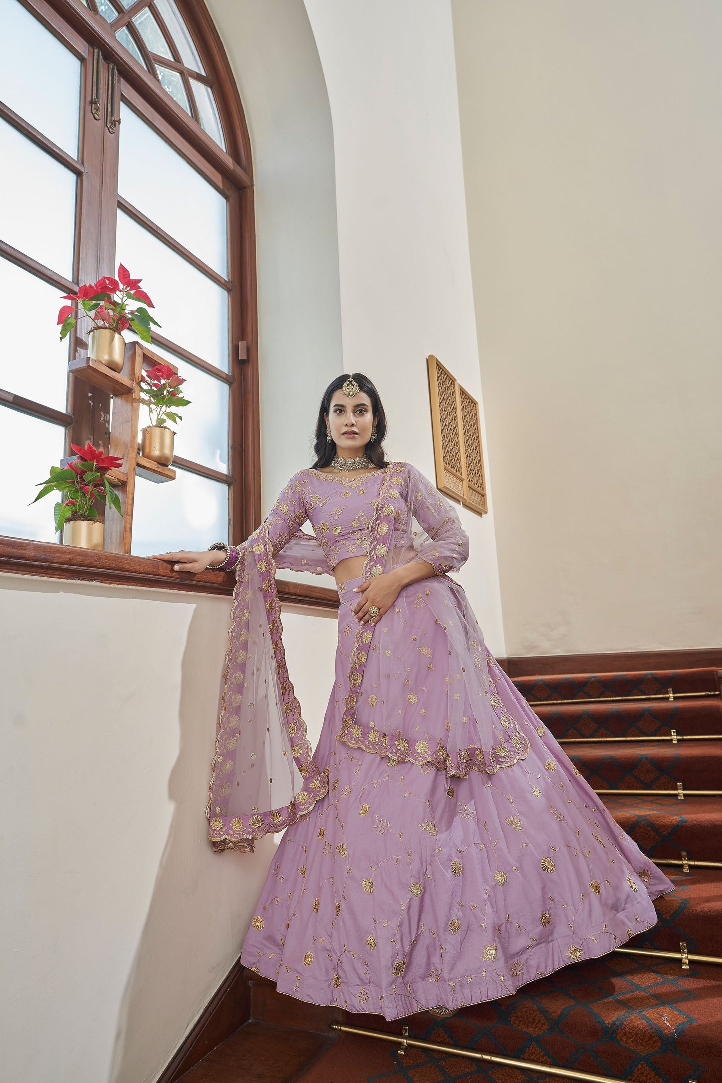 Purple Art Silk Zari Embroidery Lehenga