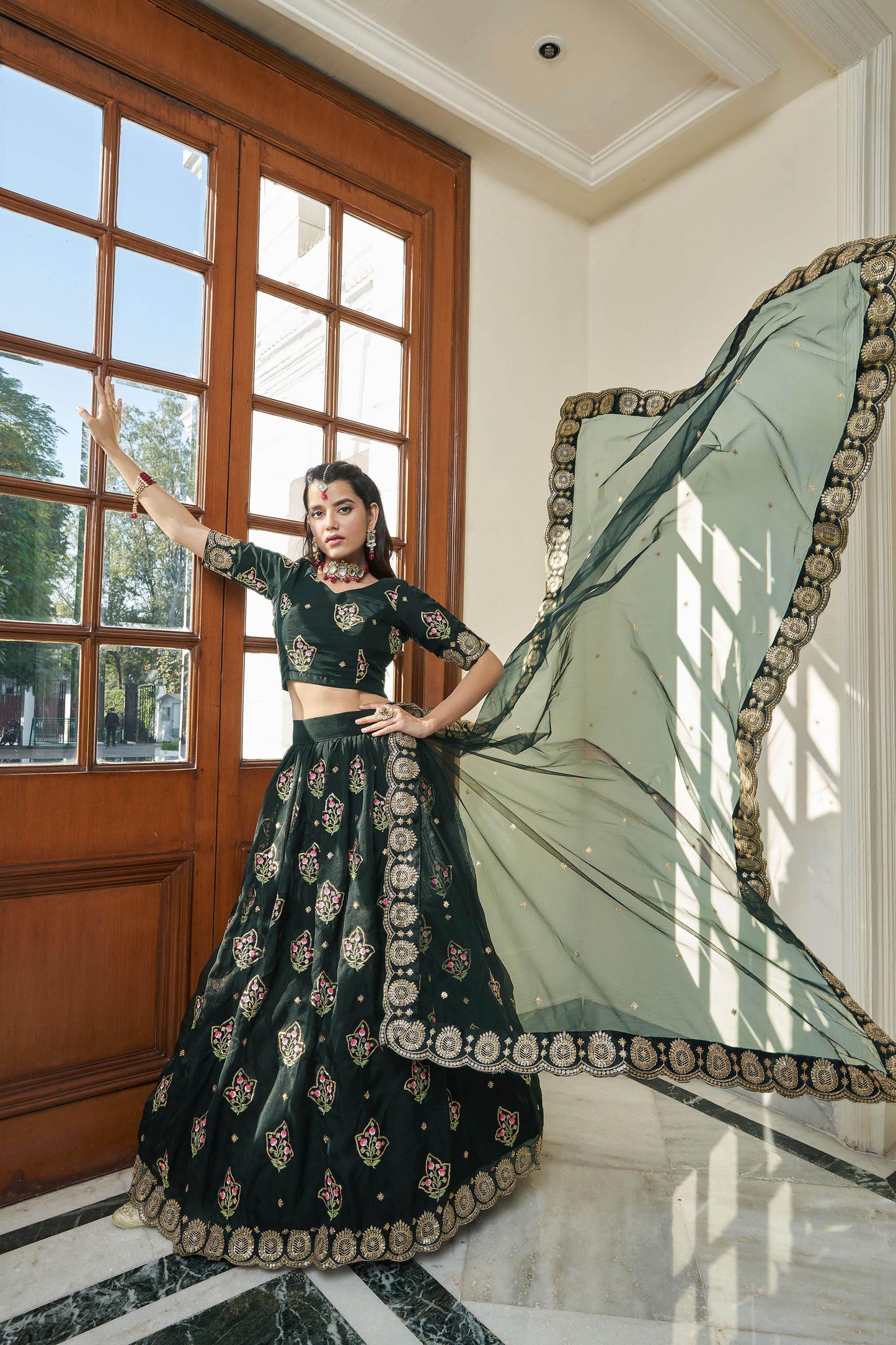 Black Organza Sequins Work Bridesmaid Lehenga