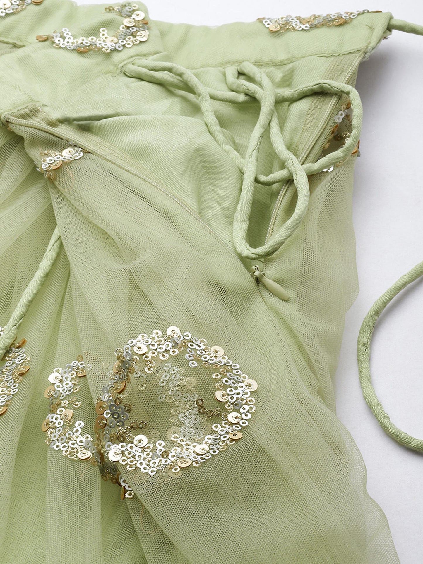 Lime Green Net Embroideried Round Sequins Lehenga