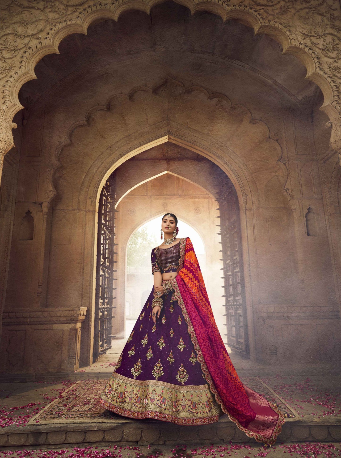 Purple Viscose Silk Heavy Embroidered Lehenga Choli - Rent