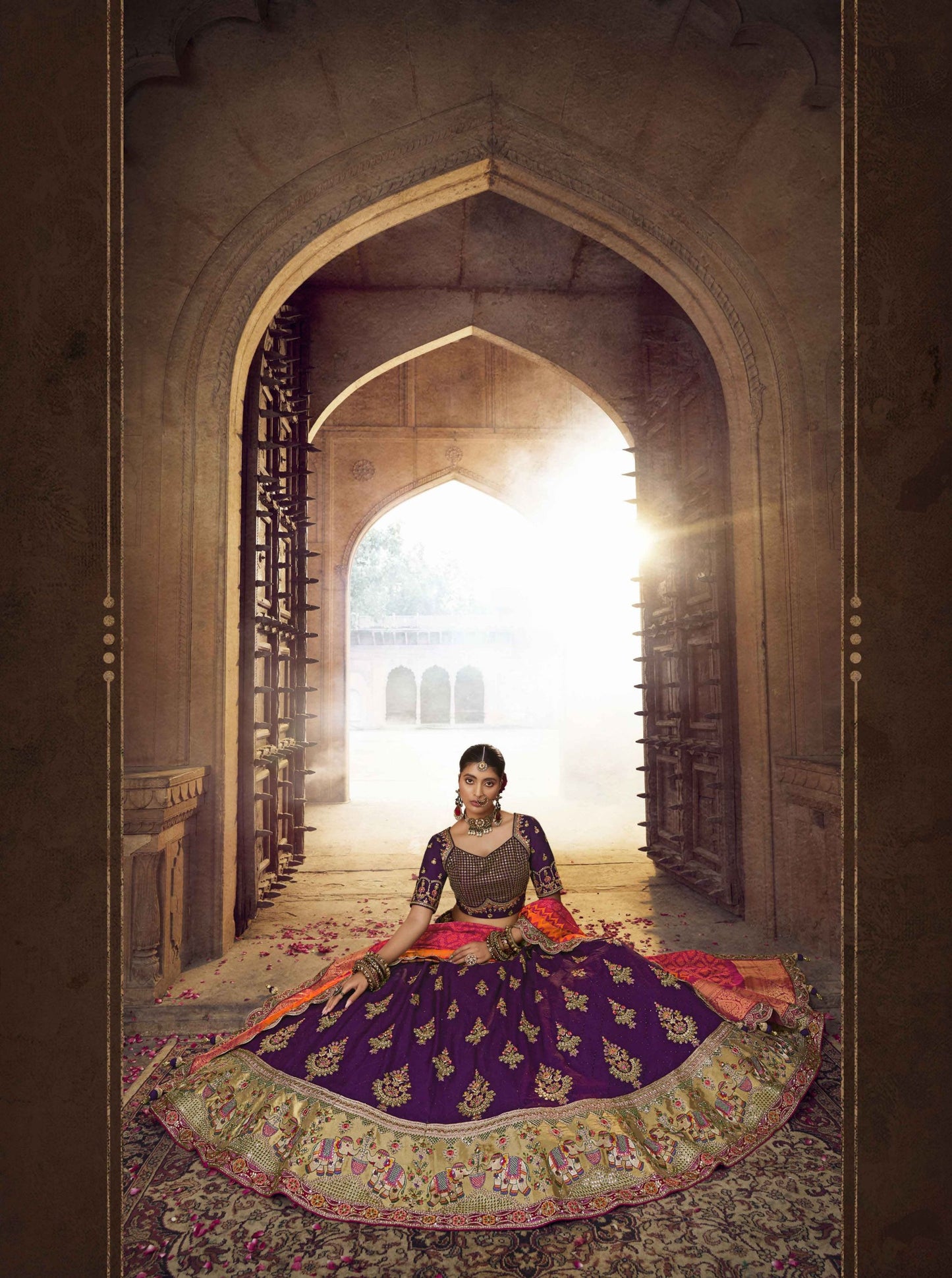 Purple Viscose Silk Heavy Embroidered Lehenga Choli - Rent