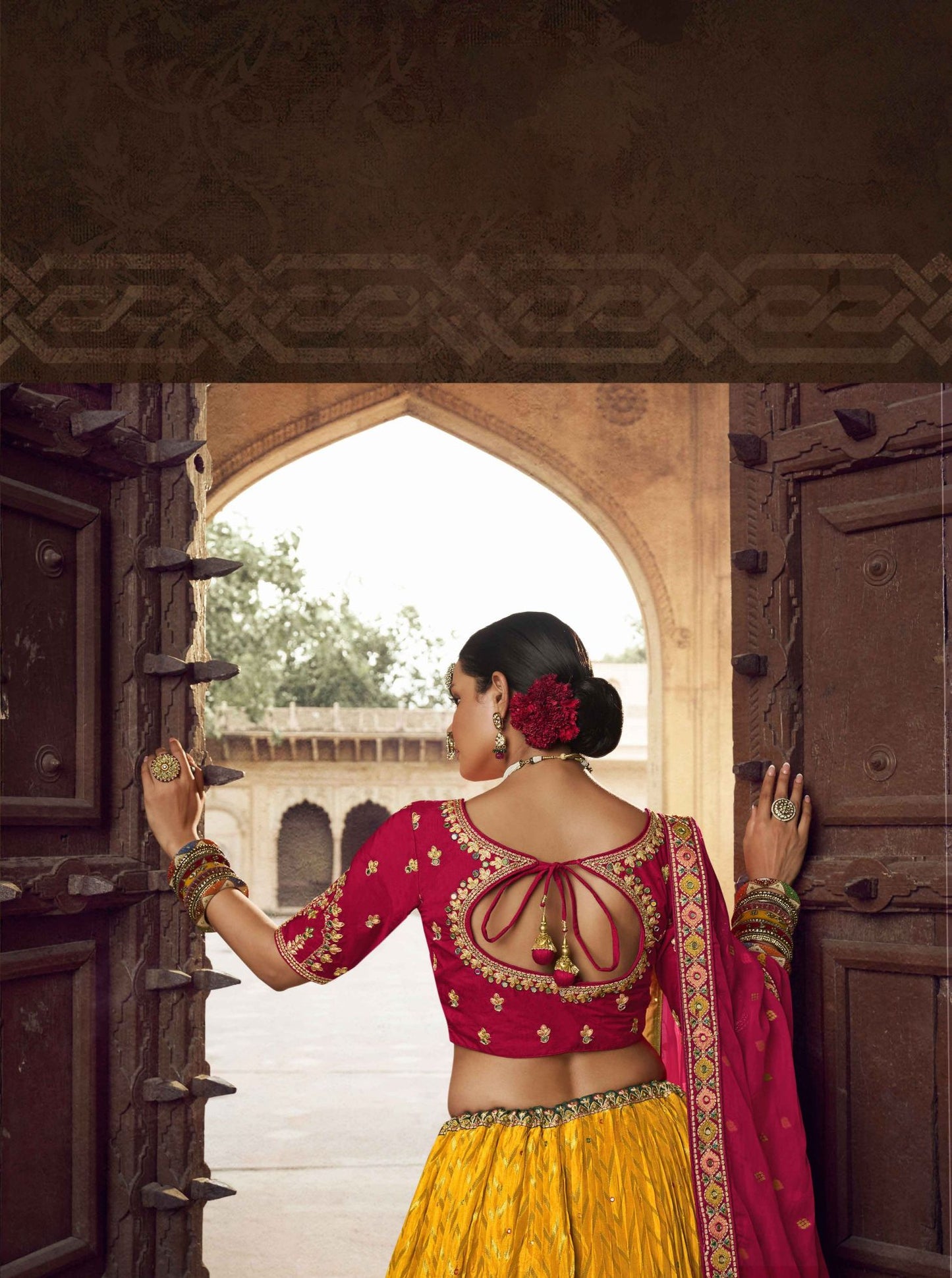 Yellow Silk Heavy Embroidered Lehenga Choli - Rent
