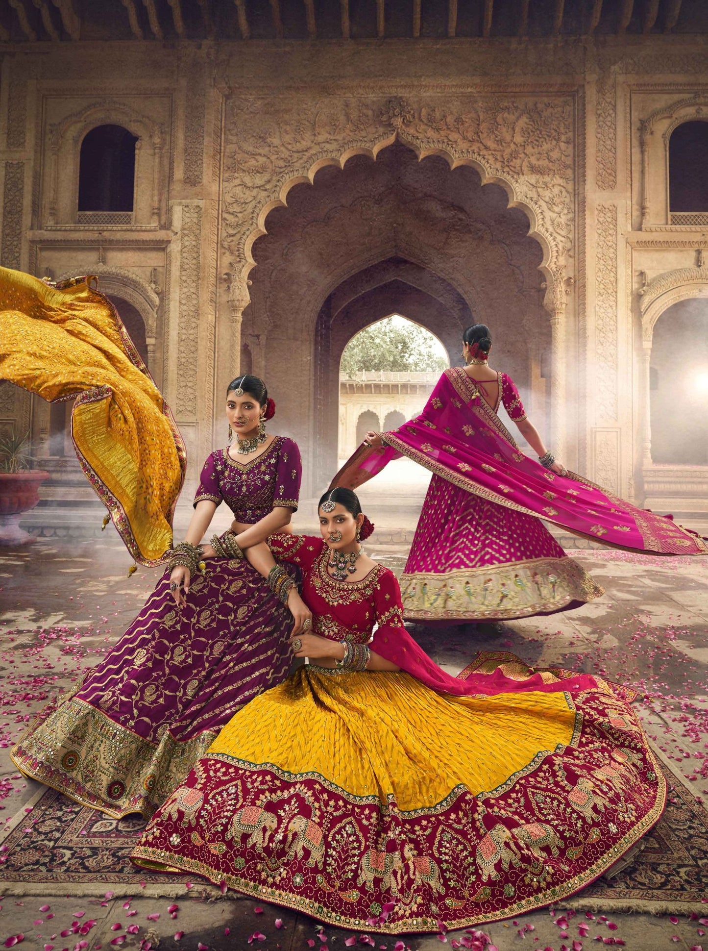 Dark Magenta Silk Heavy Embroidered Lehenga Choli - Rent