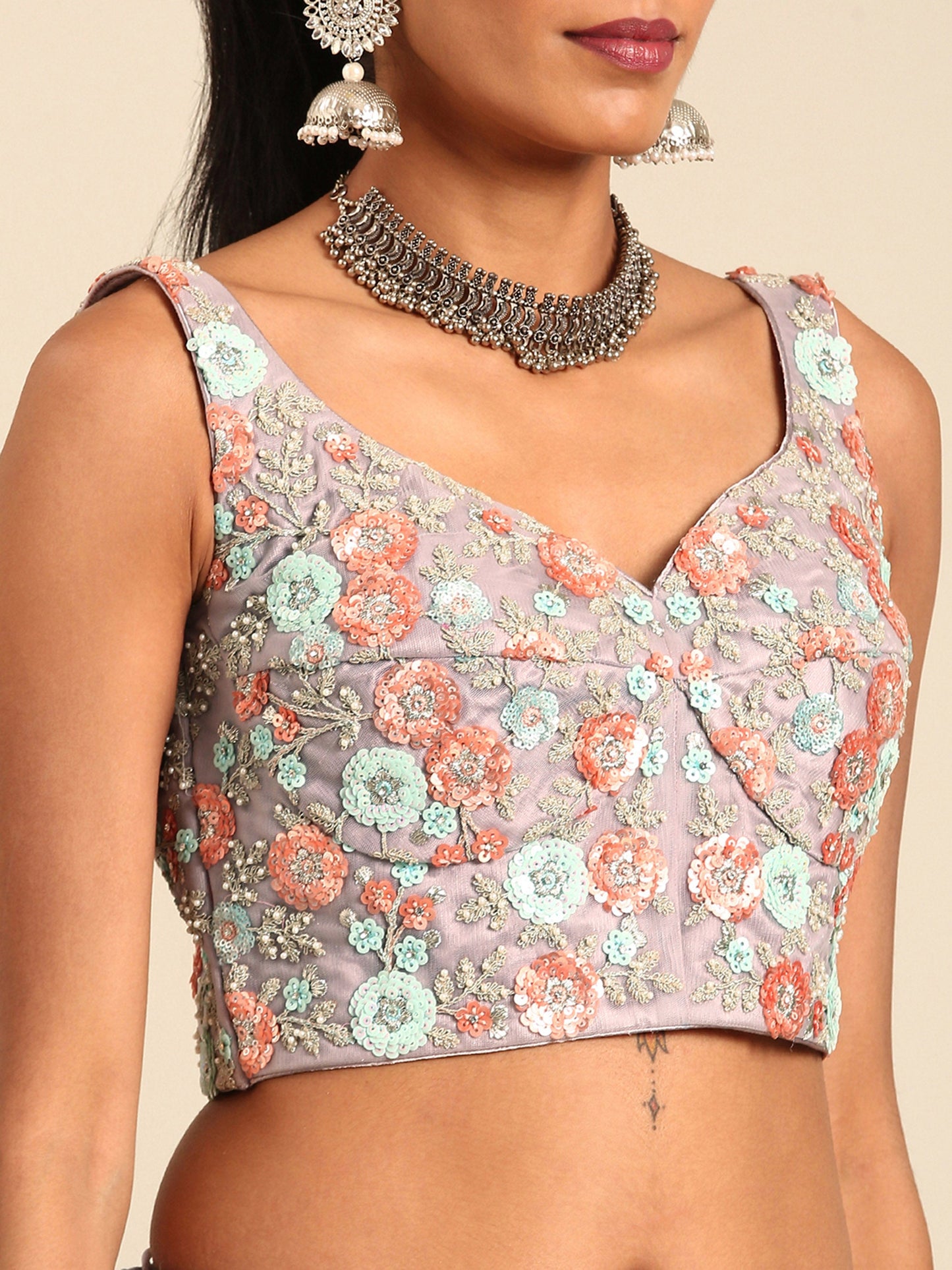 Mauve Net Sequins & Zarkan embroidery Lehenga