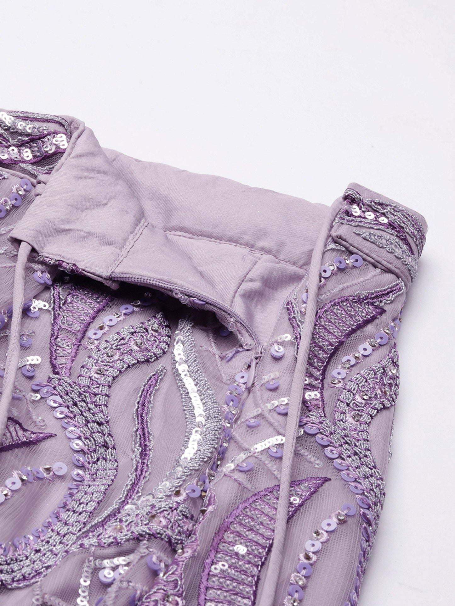 Lavender Net Sequins and Zarkan embroidery Lehenga