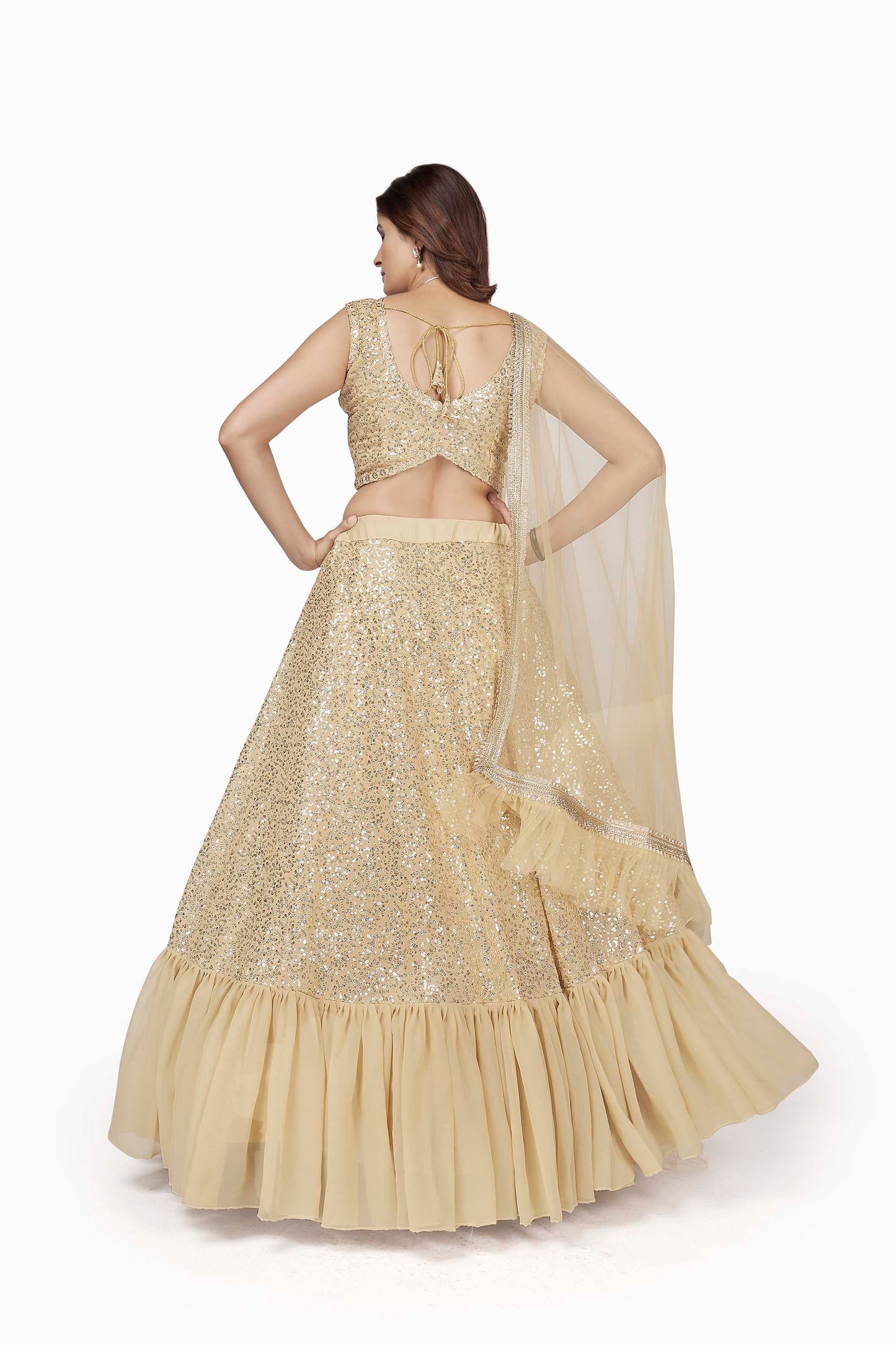 Beige Color Georgette Sequins Lehenga for Sangeet AH1705