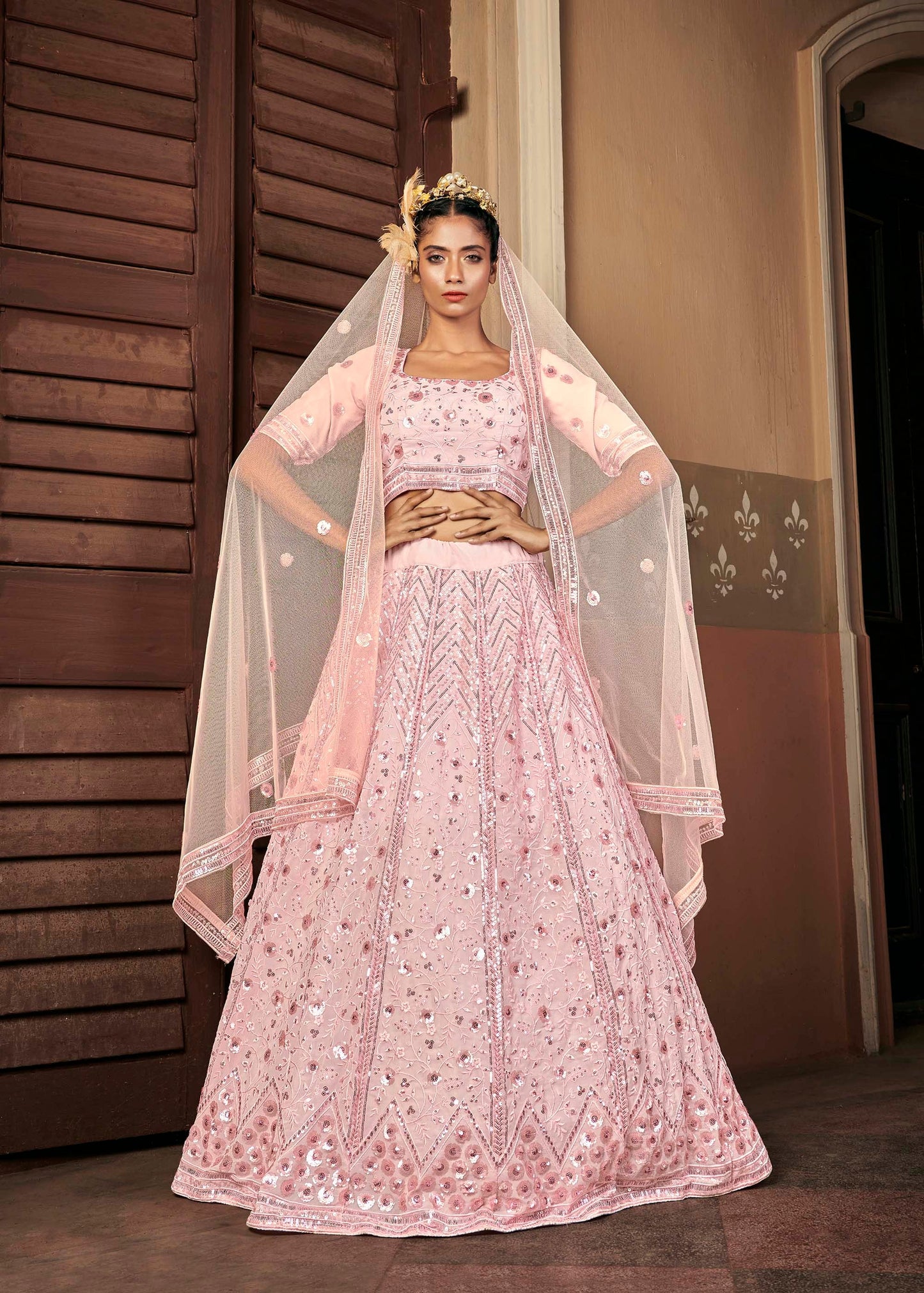 Pearl White Georgette Bridesmaid Lehenga Choli 1712