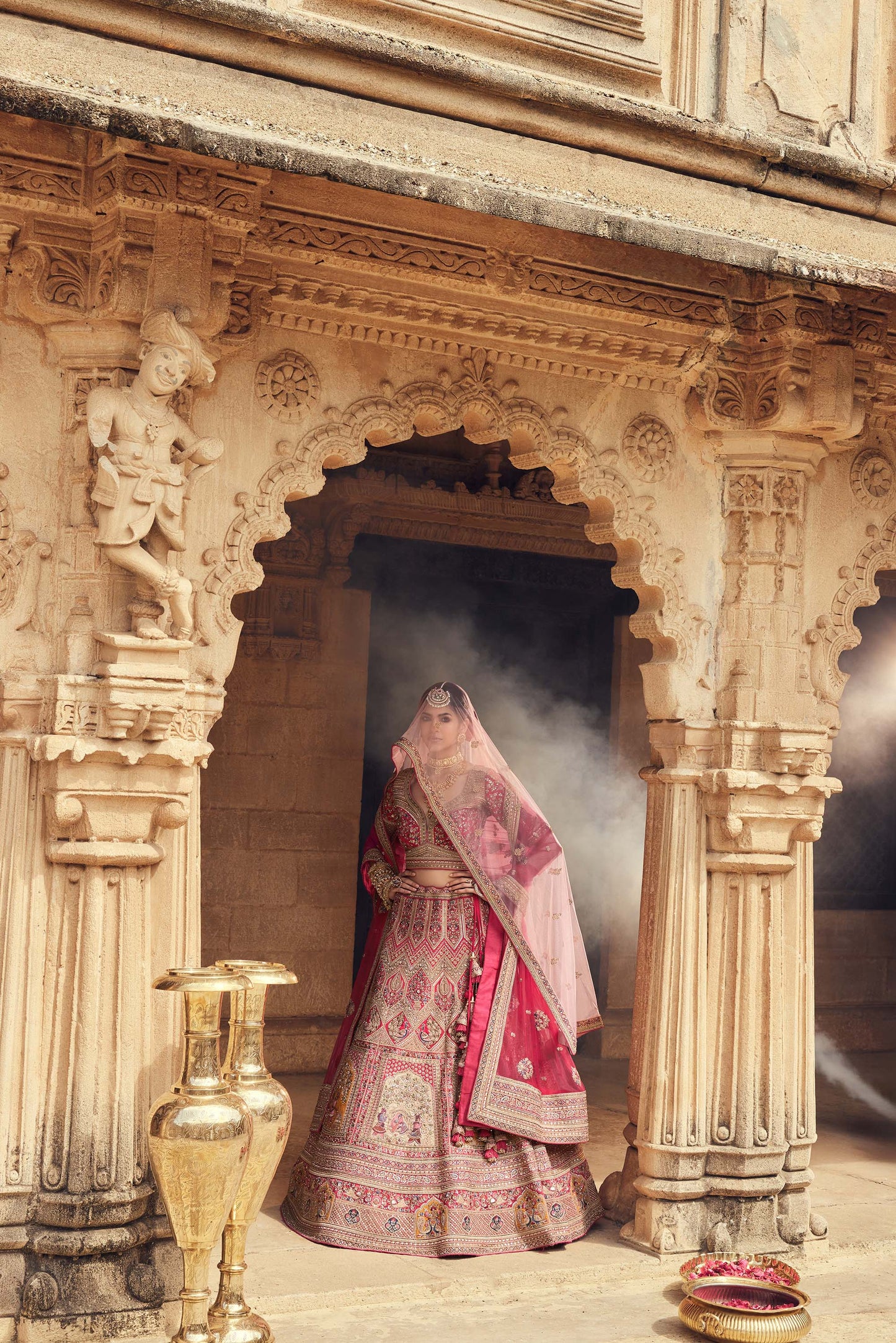 Shiva Machine Embroidered Silk Red Bridal Lehenga