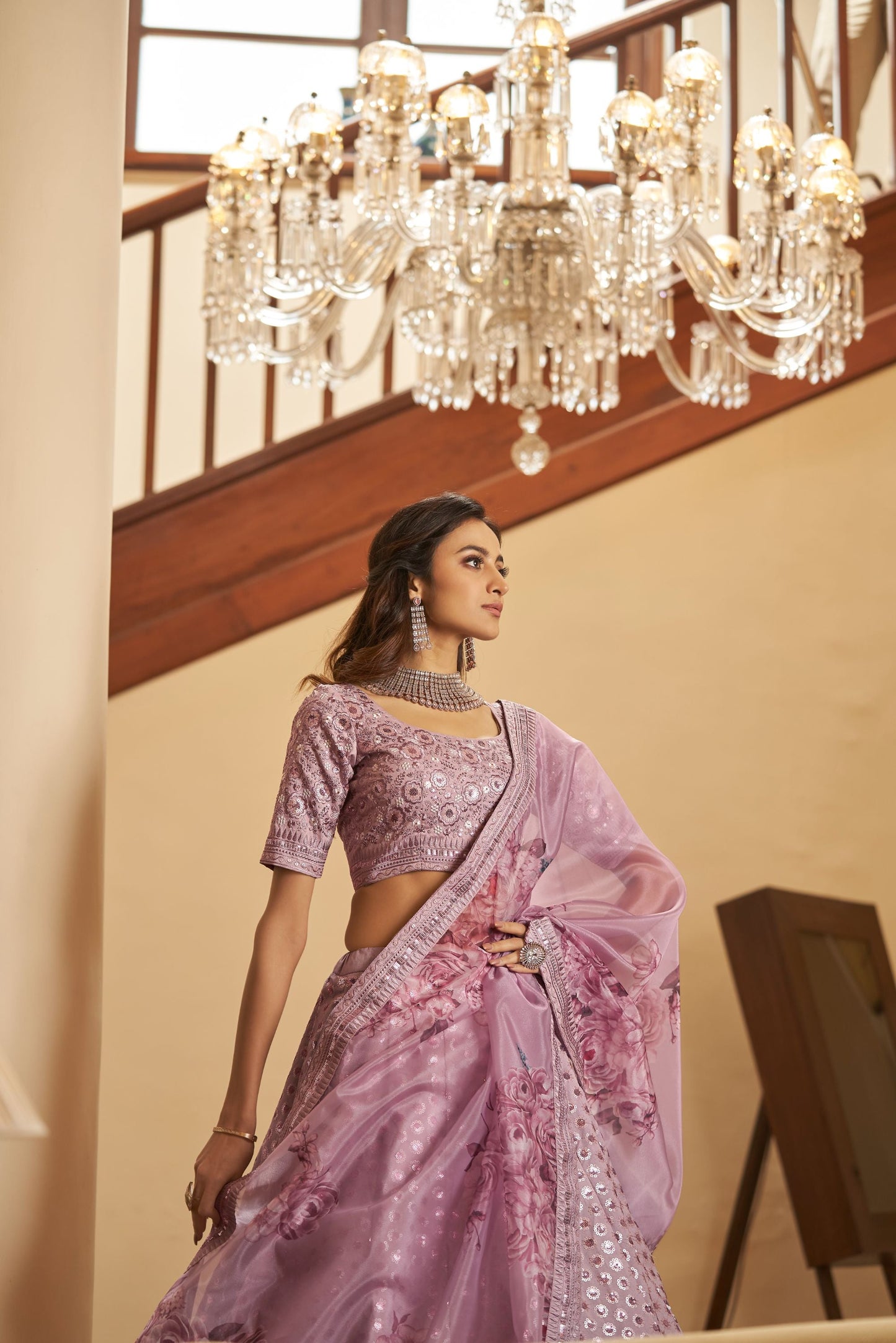 Dusty Pink Art Silk Wedding Guest Lehenga 1923