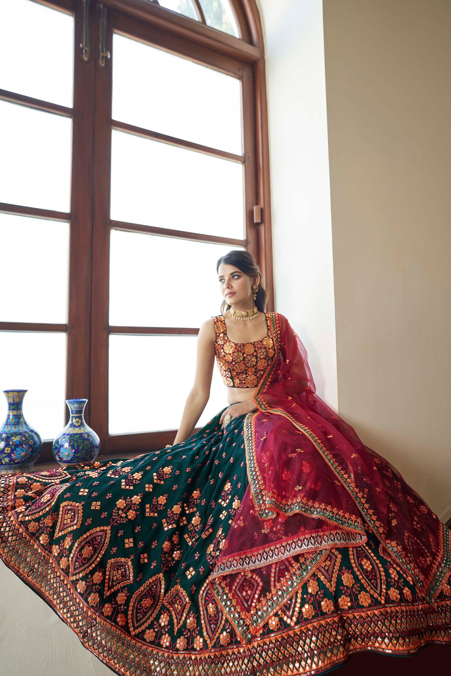 Green and Pink Georgette Lehenga for Mehendi 1944