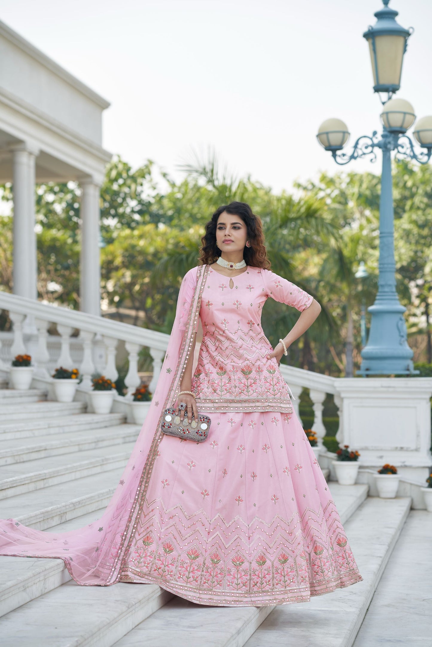 Gota Work Pink Faux Chiffon Wedding Guest Lehenga 1952