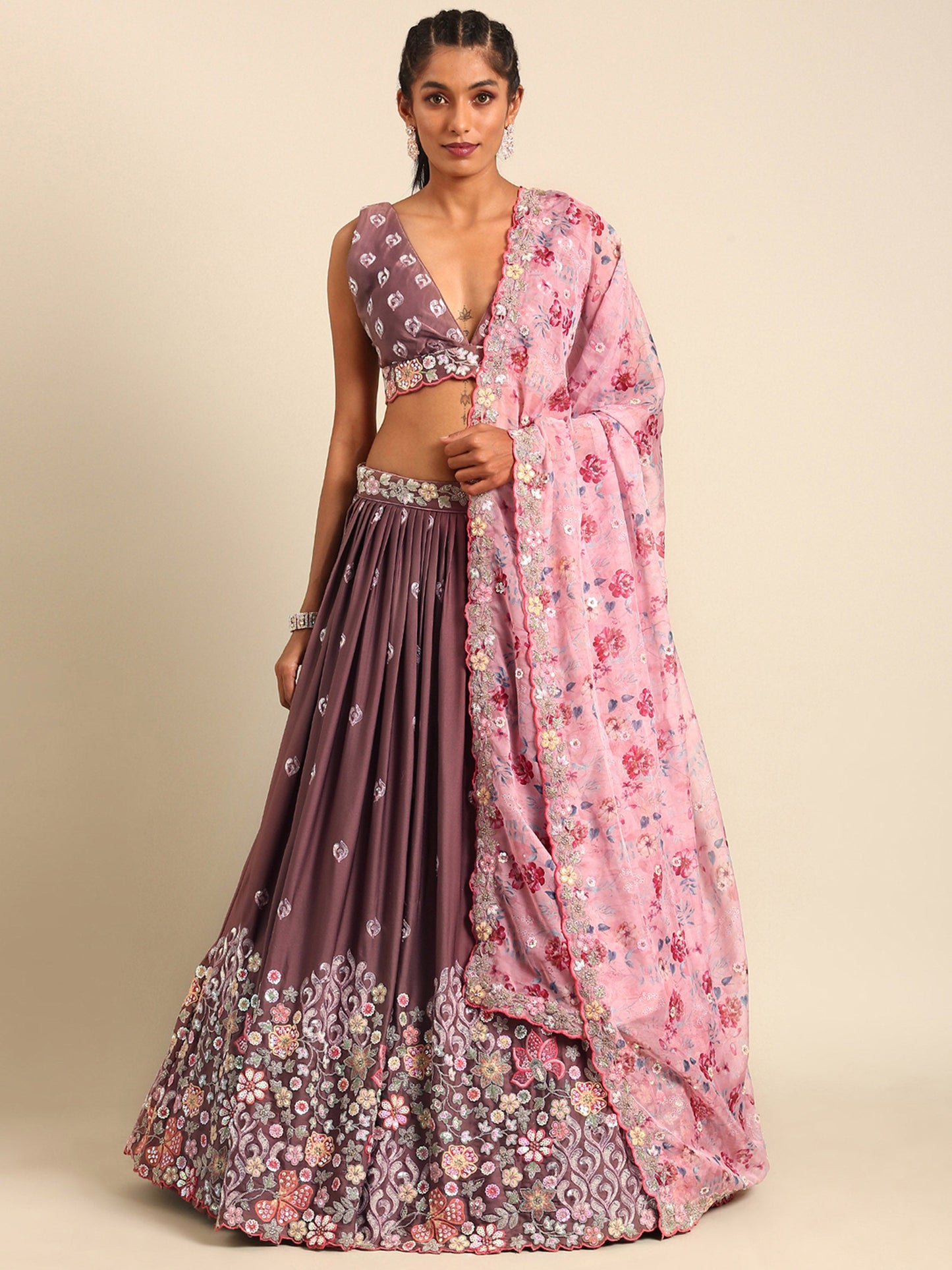 Rose Gold Chinon Sequins embroidery Lehenga