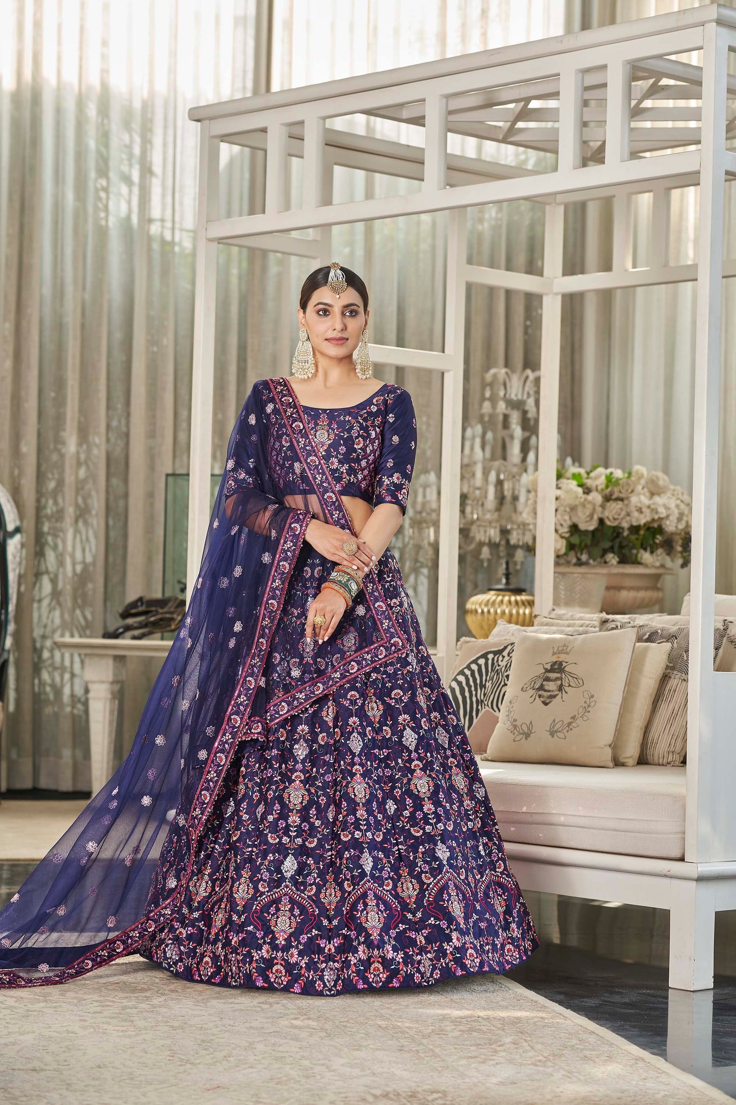 Navy Blue Partywear Lehenga Choli for Wedding Guest 2003