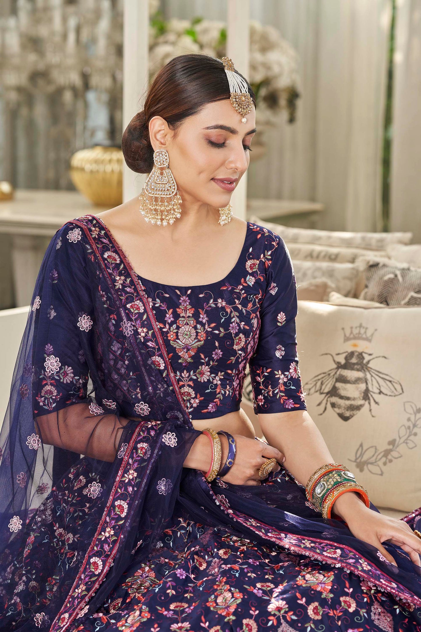 Navy Blue Partywear Lehenga Choli for Wedding Guest 2003