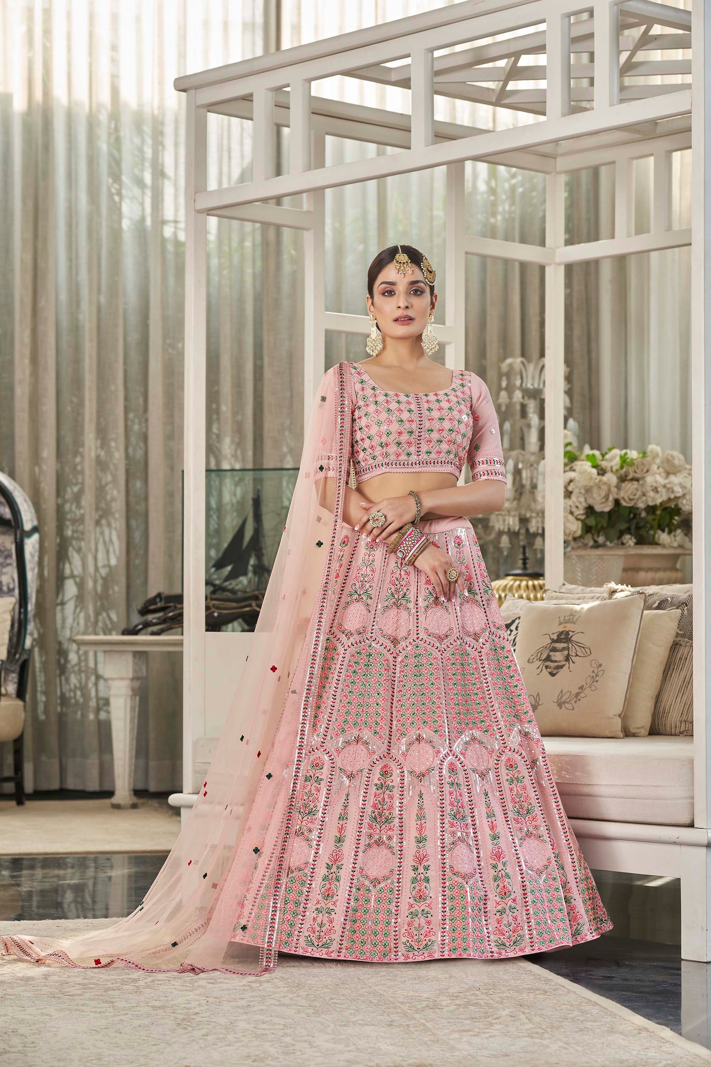Dazzling Pink Color Georgette Bridesmaid Lehenga Choli 2005