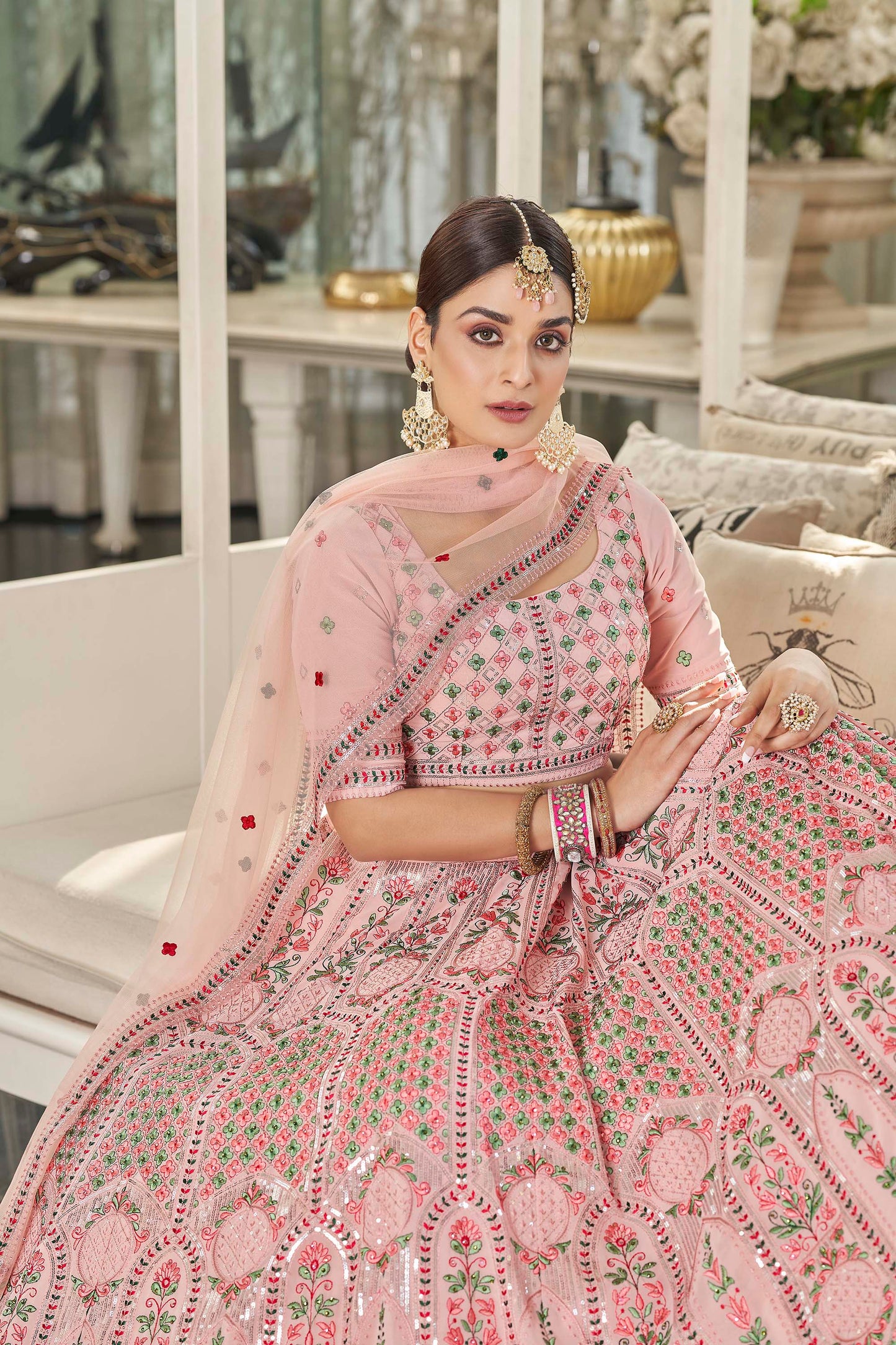 Dazzling Pink Color Georgette Bridesmaid Lehenga Choli 2005