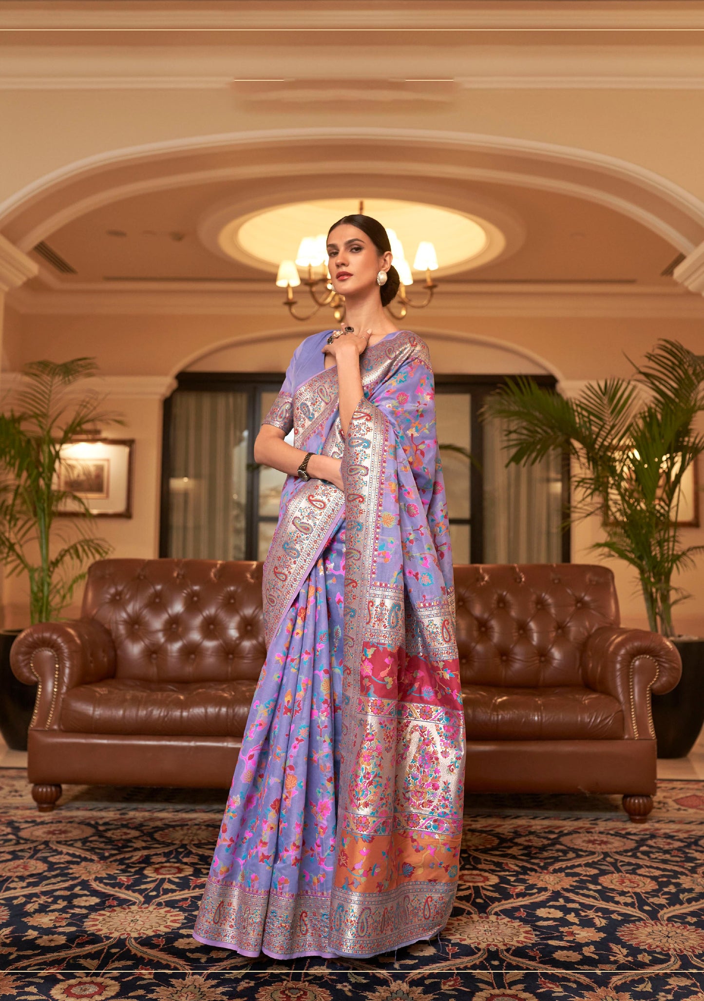 Purple Kashmiri Silk Woven Saree