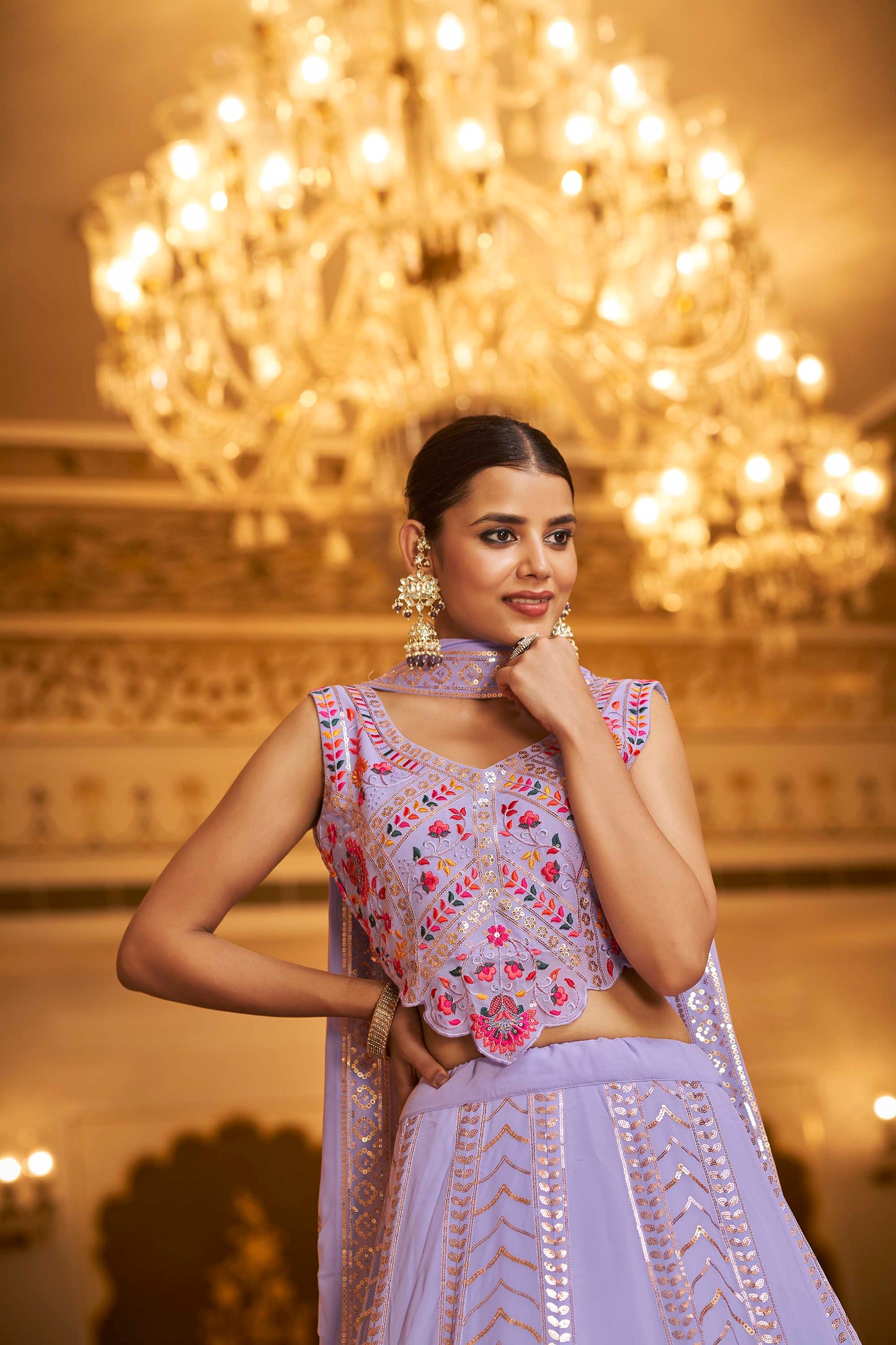 Amazing Purple Embroidered Georgette Lehenga