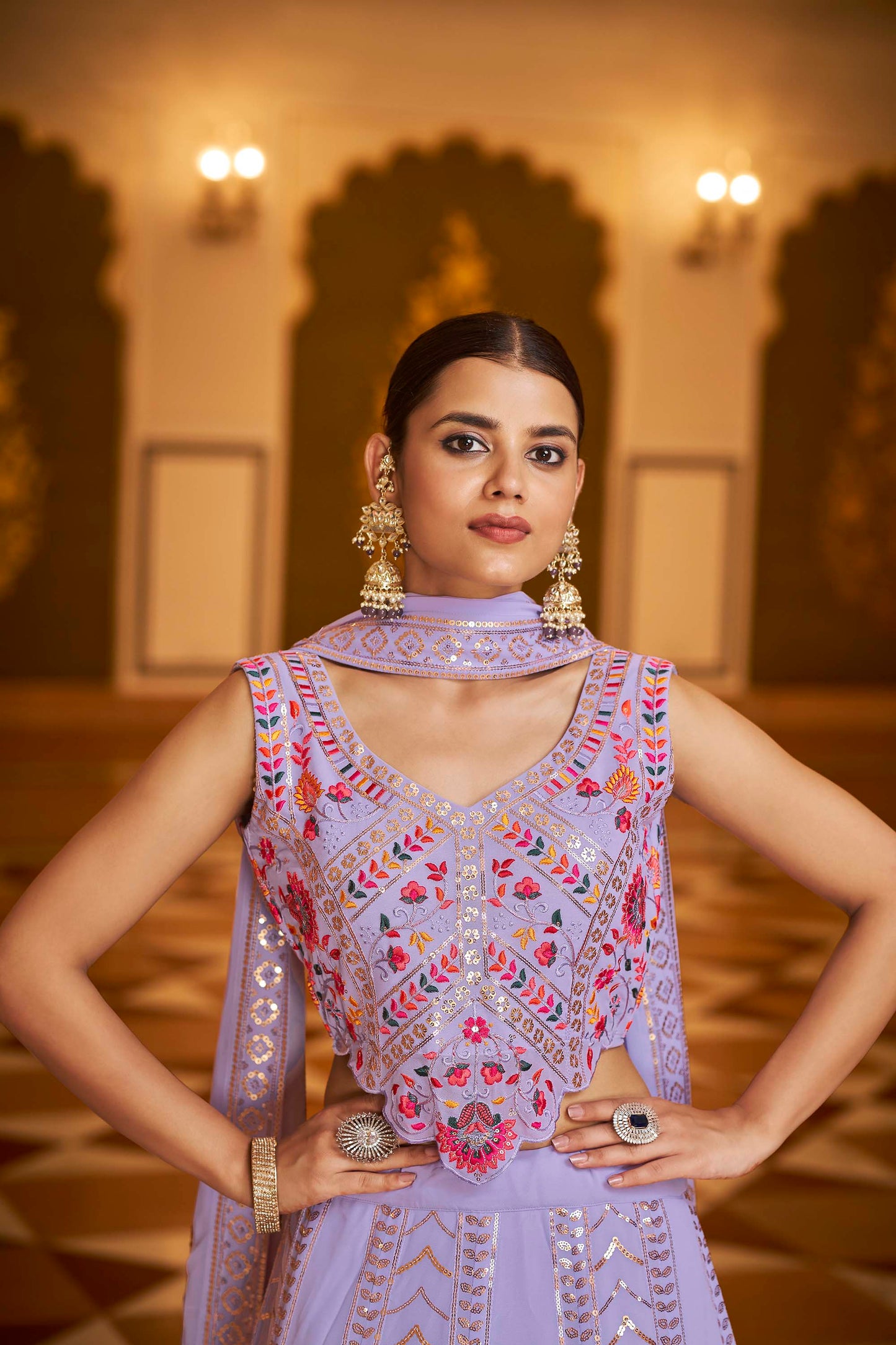 Amazing Purple Embroidered Georgette Lehenga