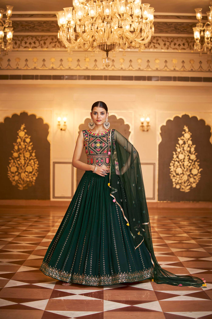Bollywood Dark Green Lehenga Choli For Rent
