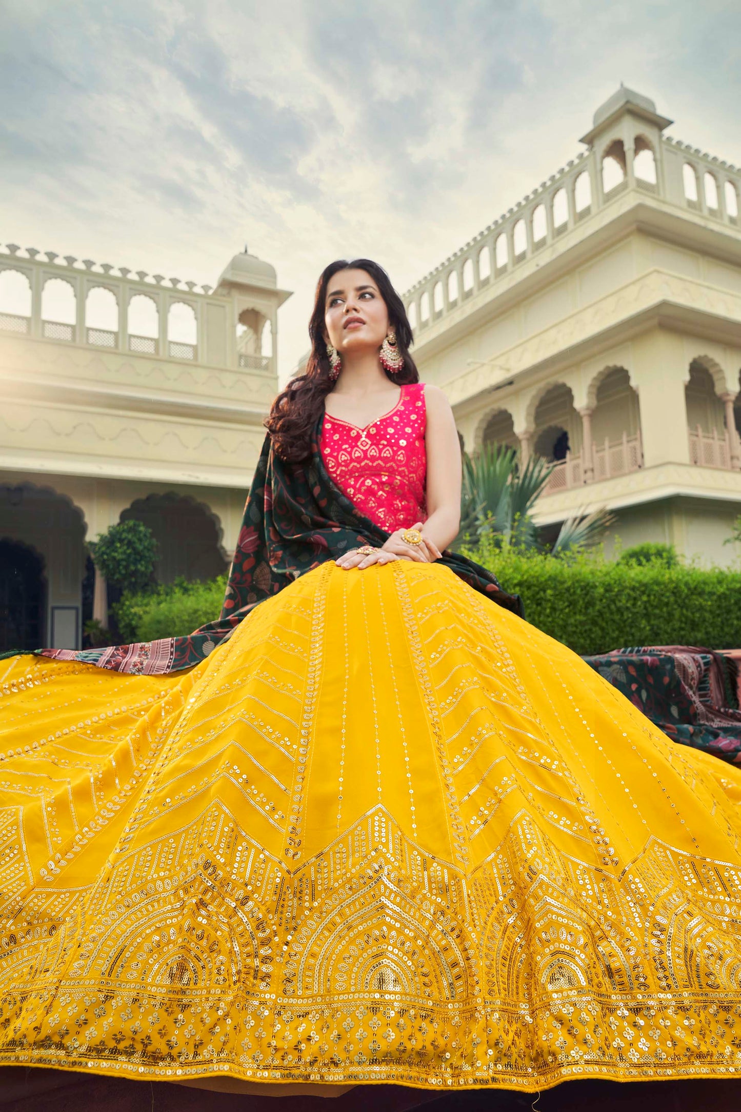 Yellow Color Haldi Georgette Lehenga 2192