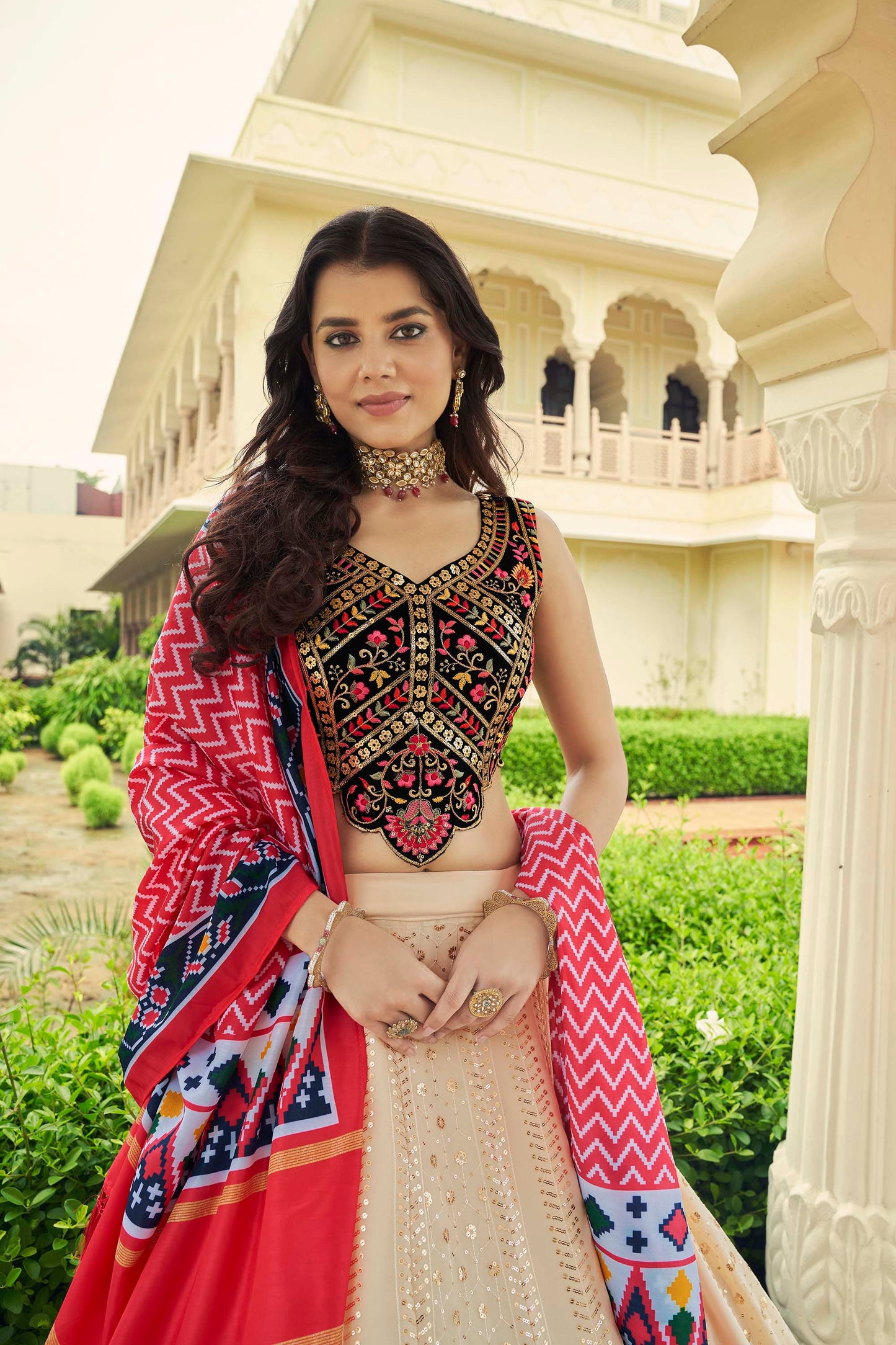 Wonderful Beige Sequins Work Georgette Lehenga