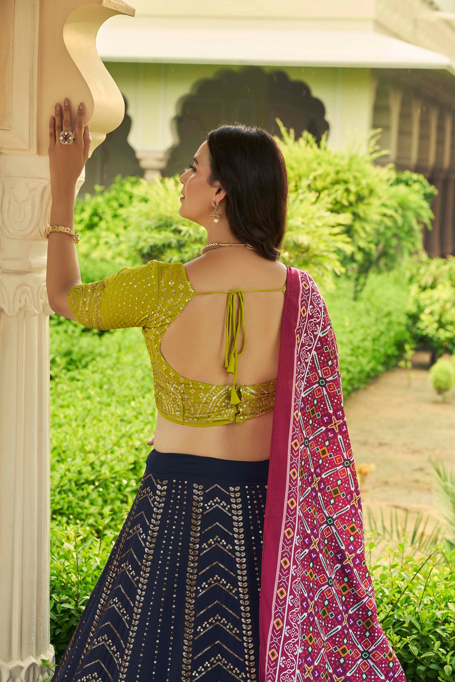 Pretty Navy Blue Sequins Work Georgette Lehenga