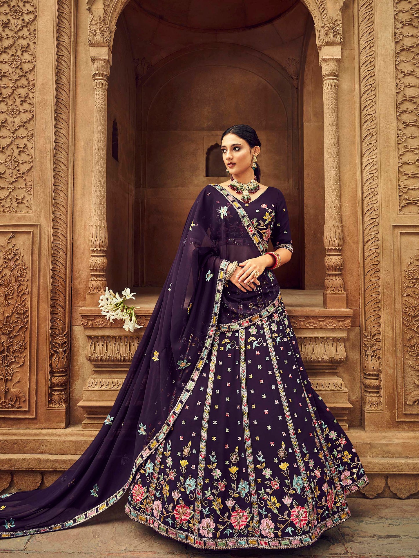 Elegant Purple Color Floral Lehenga for Wedding Guest 2215