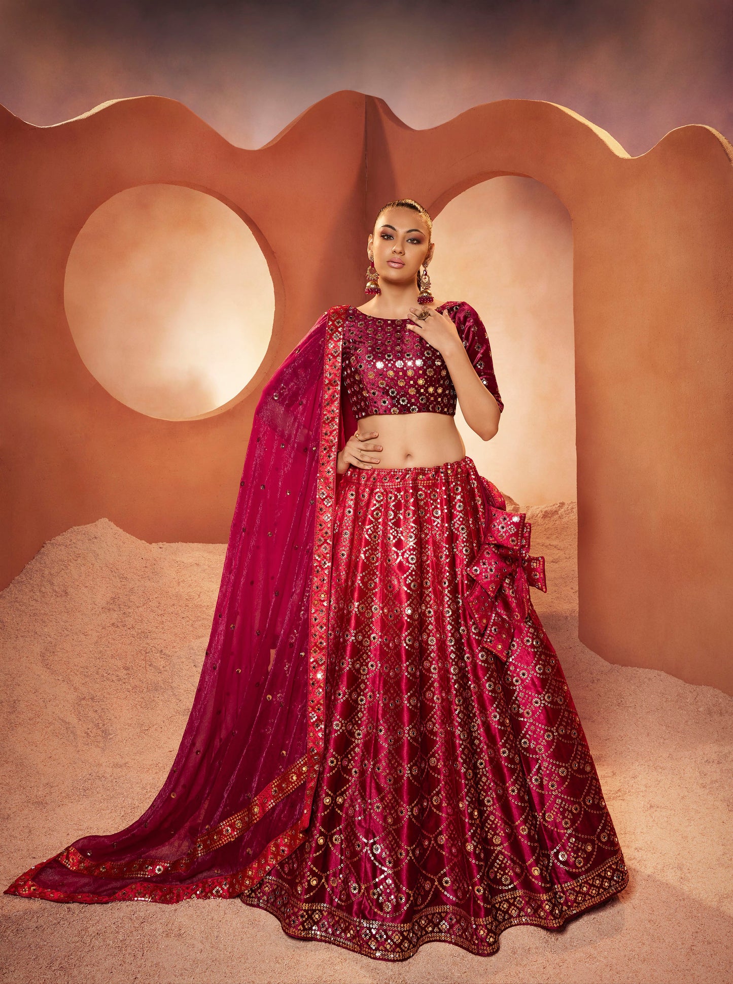 Maroon Color Velvet Sequence Work Lehenga 2282