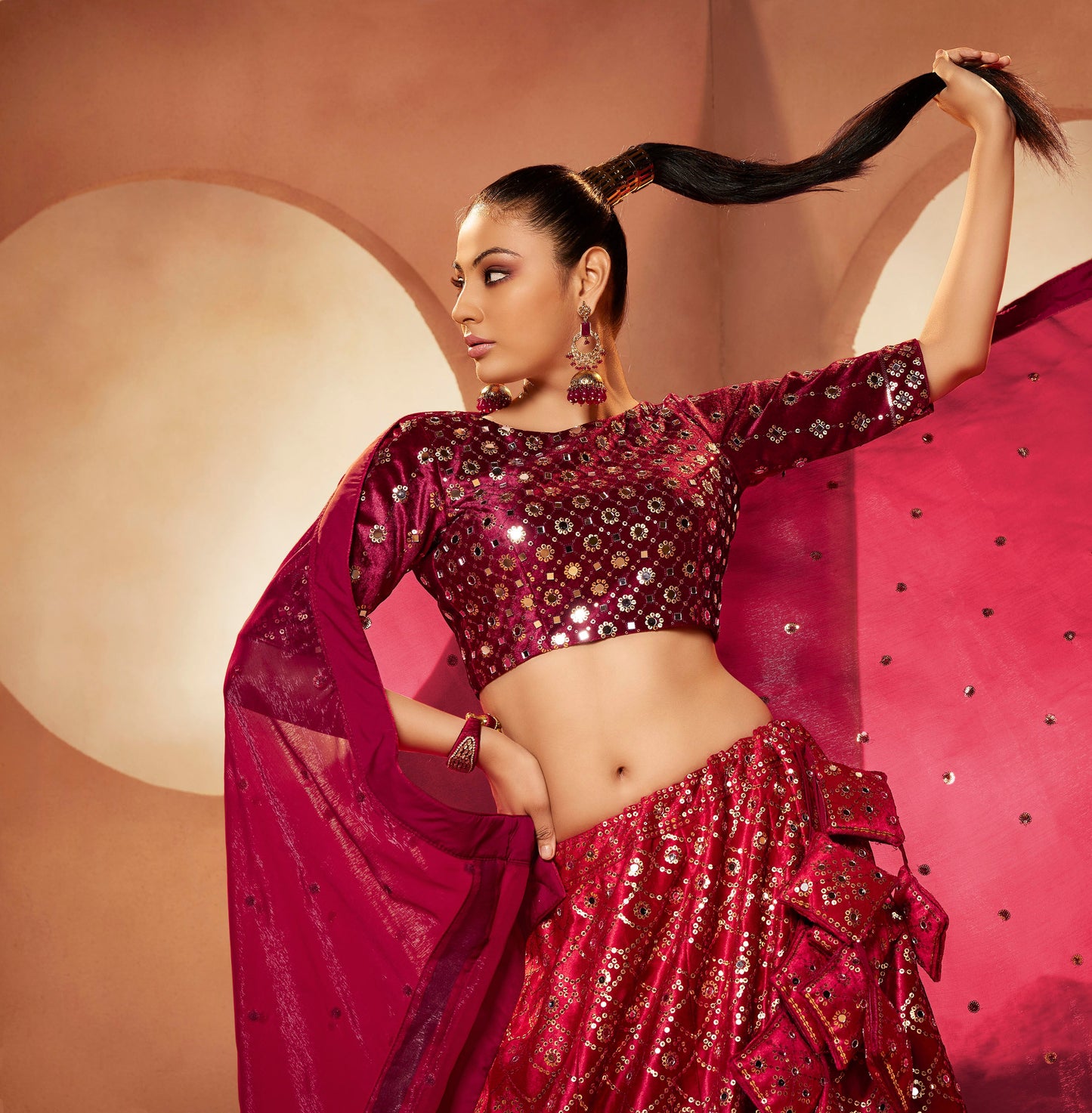 Maroon Color Velvet Sequence Work Lehenga 2282