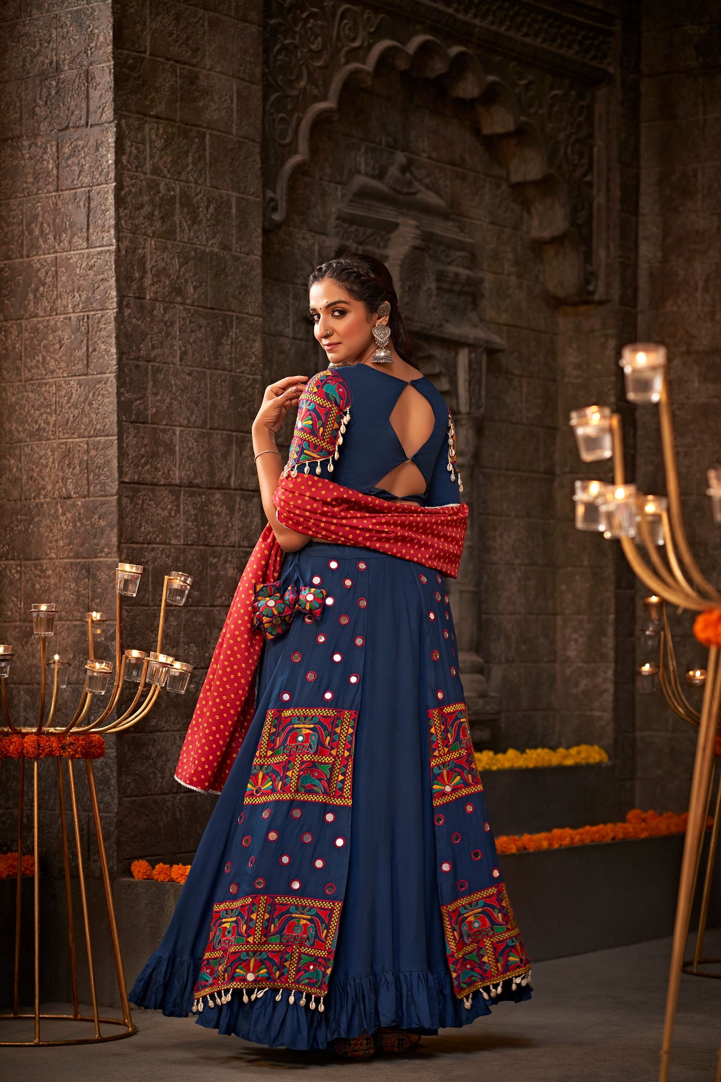 Blue Viscose Rayon Printed Work Navratri Chaniya Choli