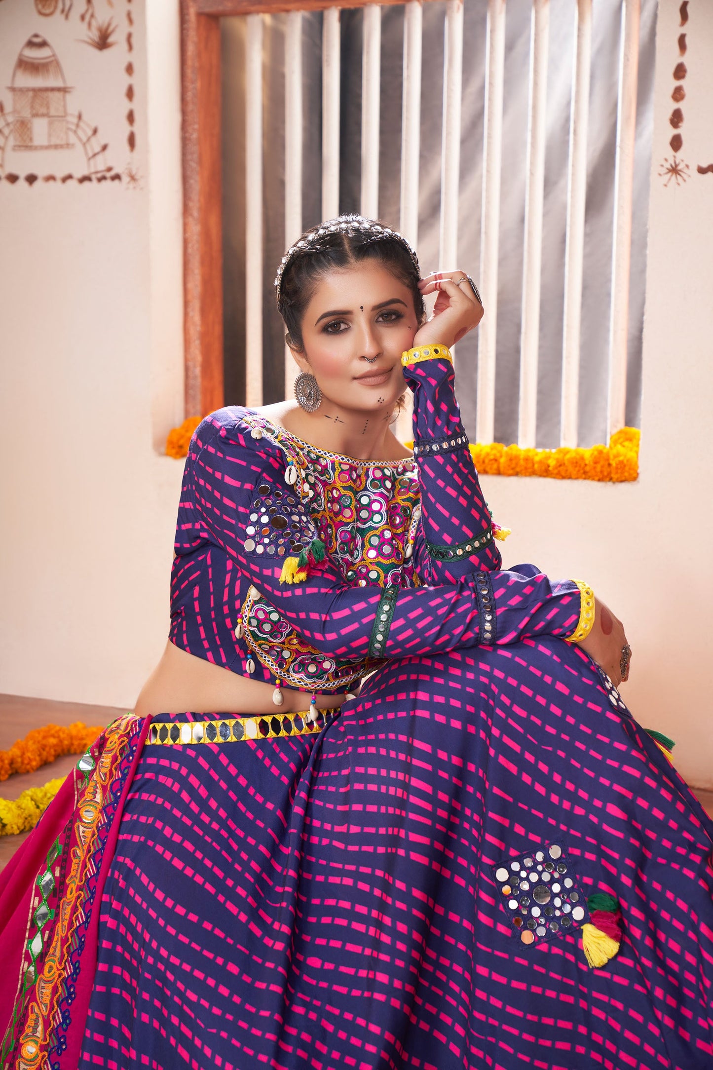 Blue Rayon Embroidery Patch Work Navaratri Chaniya Choli