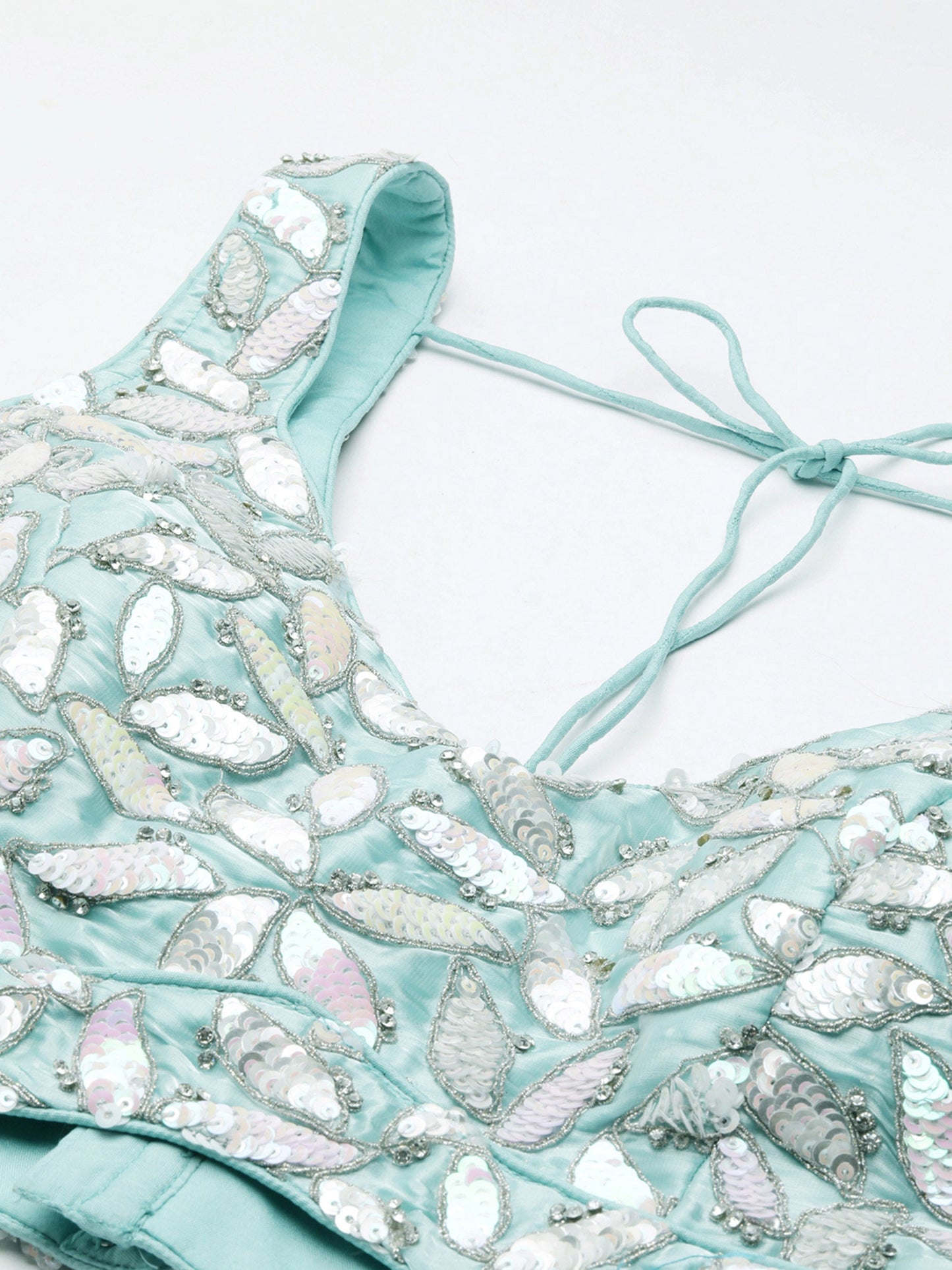 Turquoise Blue Organza Sequins & Zarkan embroidery Lehenga