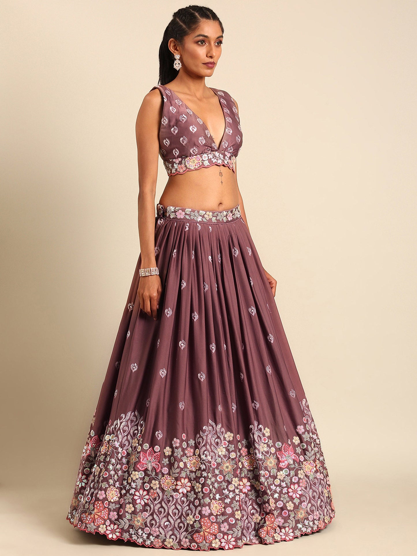 Rose Gold Chinon Sequins embroidery Lehenga