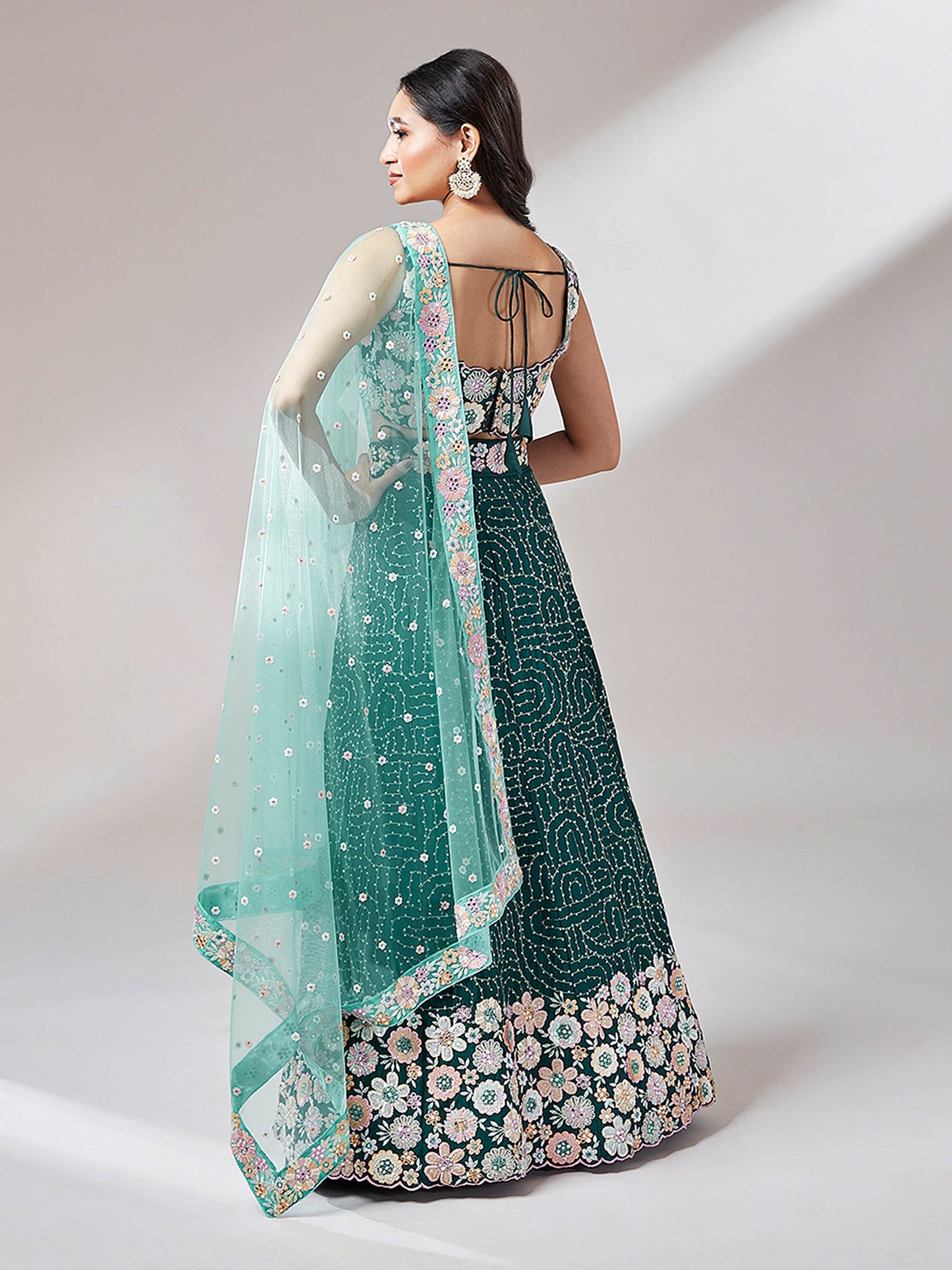Teal Georgette heavy Sequinse embroidery Lehenga