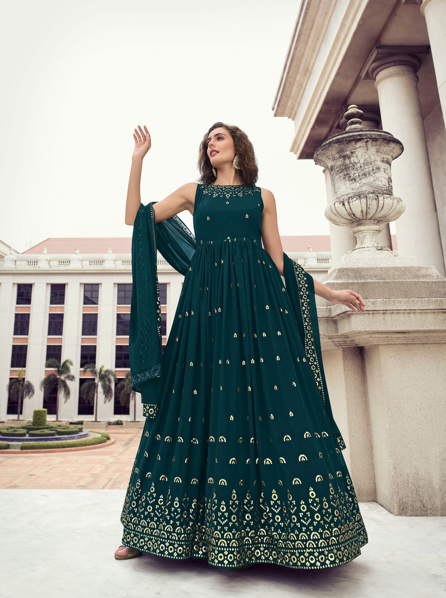 Green Georgette Sequence Embroidery Anarkali for Mehendi
