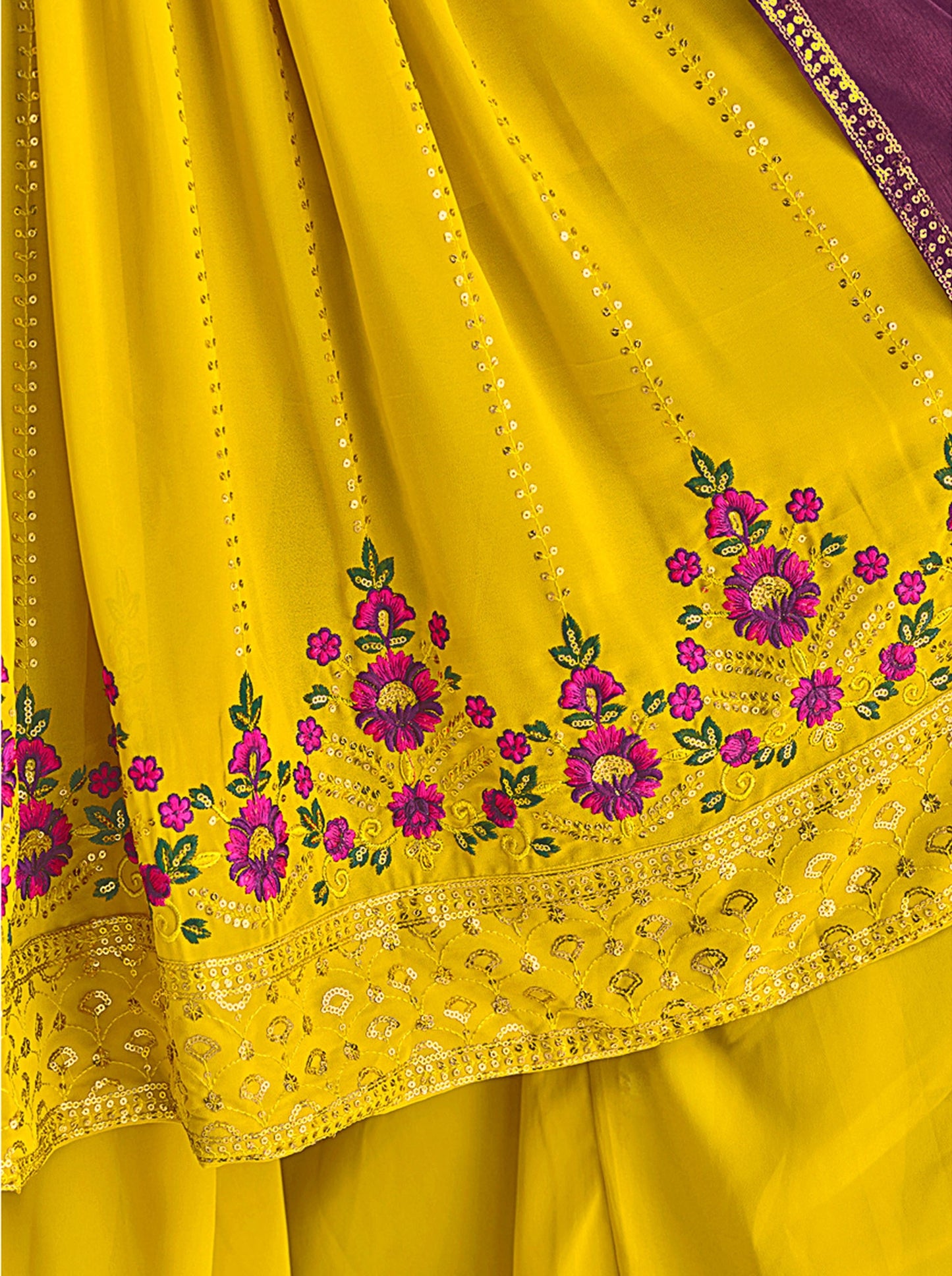 Green Thread Embroidery Georgette Sharara for Mehendi