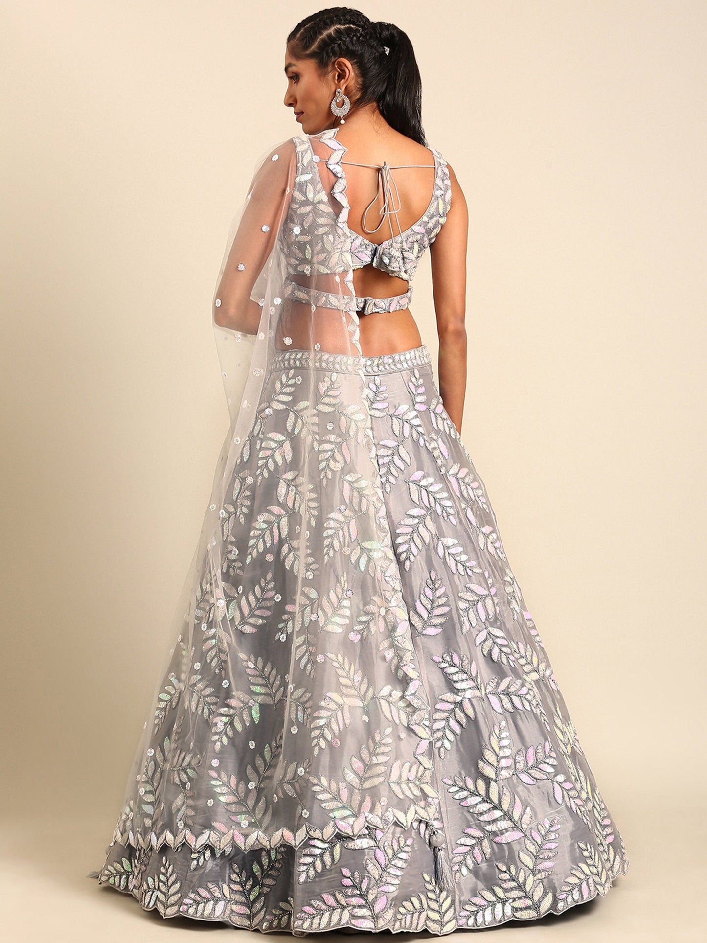 Grey Organza Sequins & Zarkan embroidery Lehenga