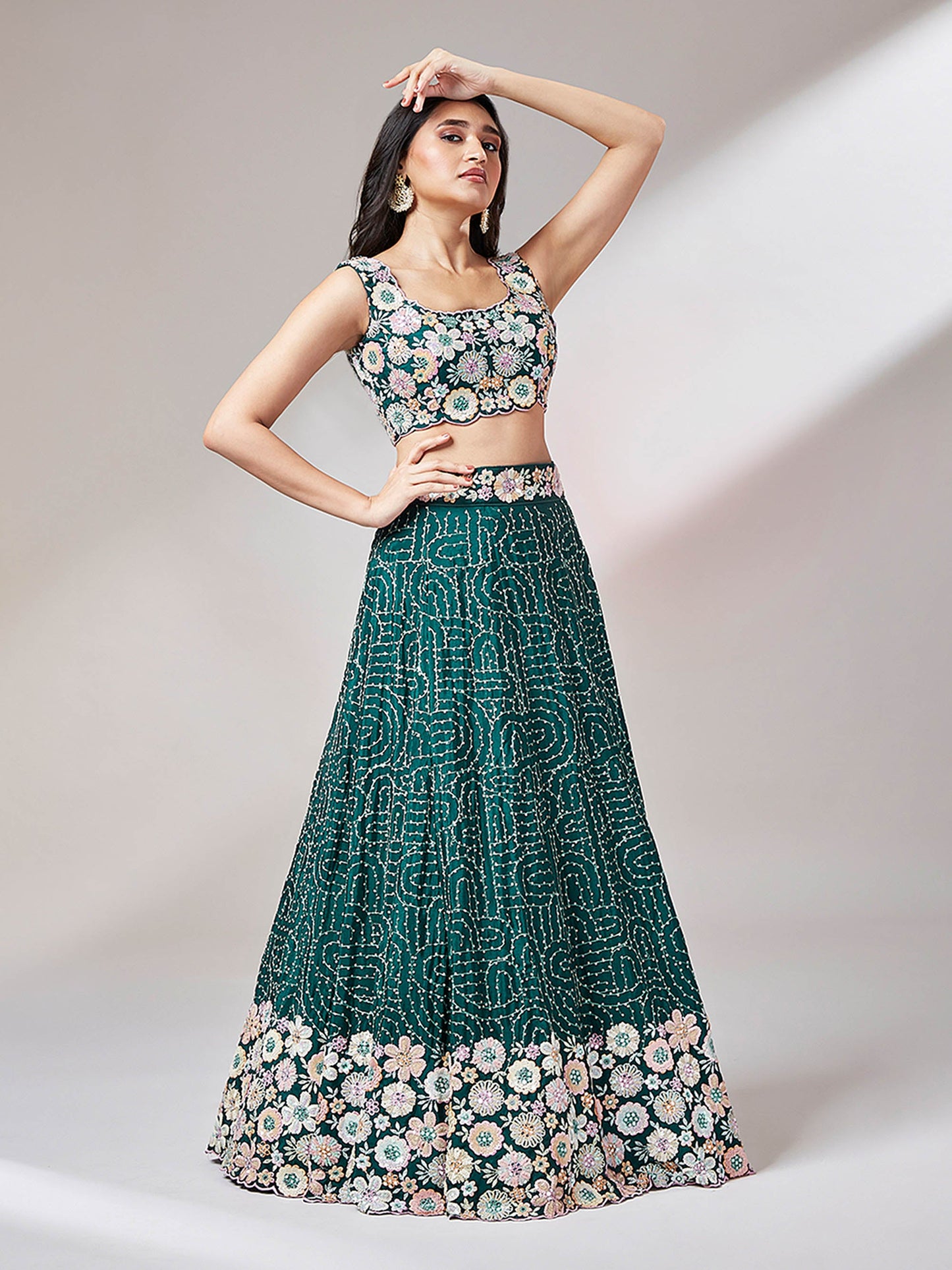 Teal Georgette heavy Sequinse embroidery Lehenga