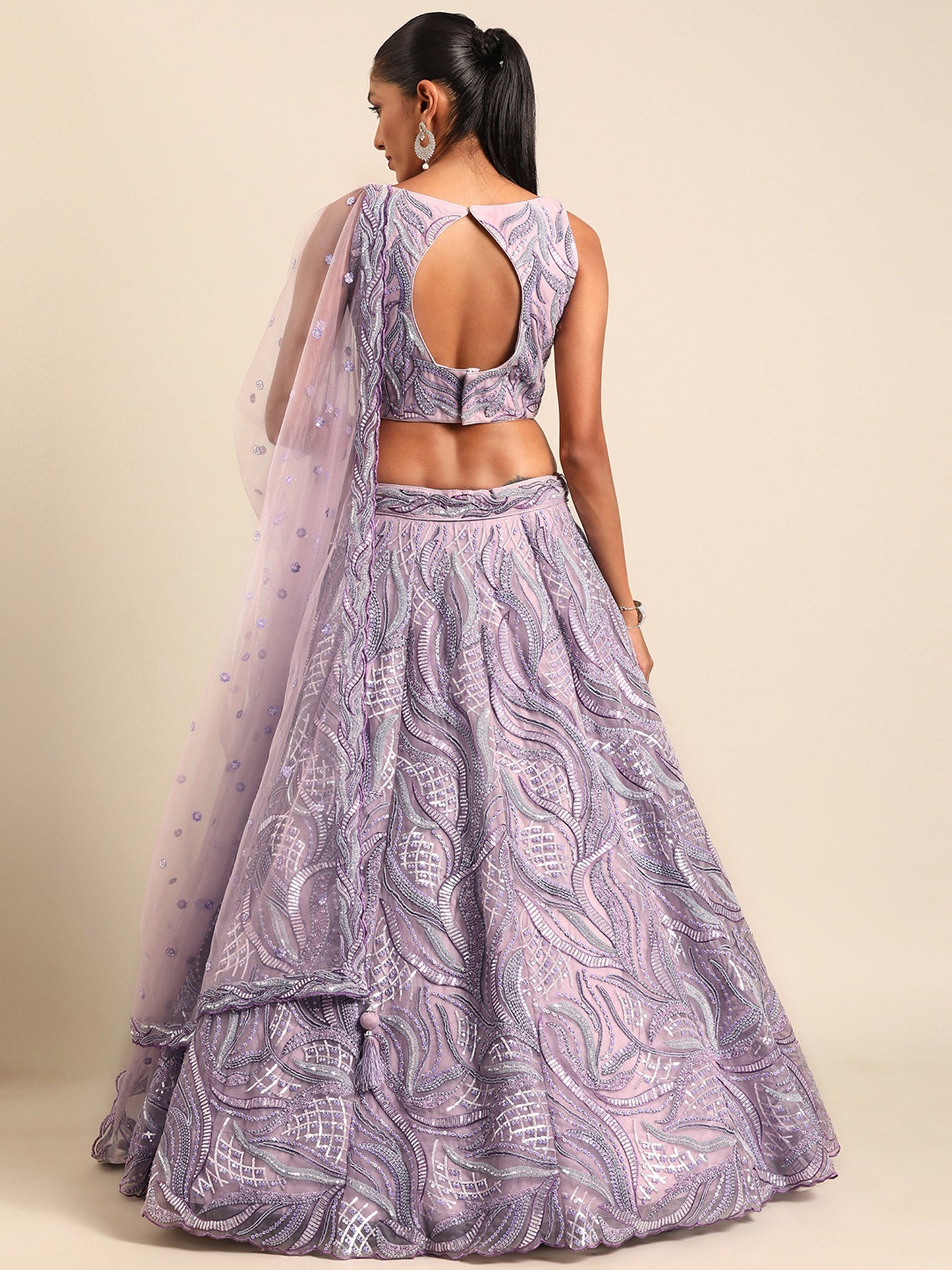 Lavender Net Sequins and Zarkan embroidery Lehenga