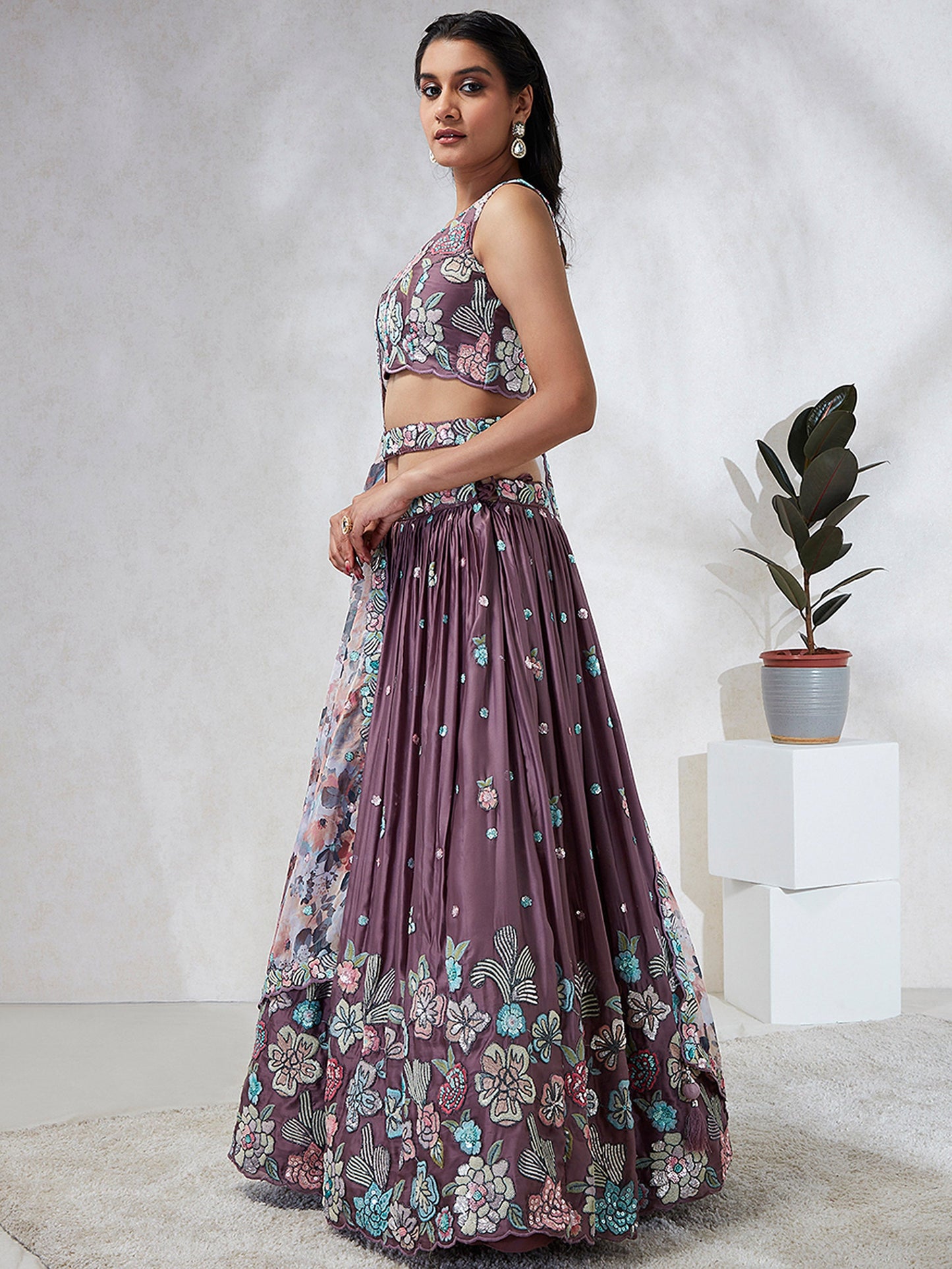 Dark Lavender Georgette Sequins and thread embroidery Lehenga