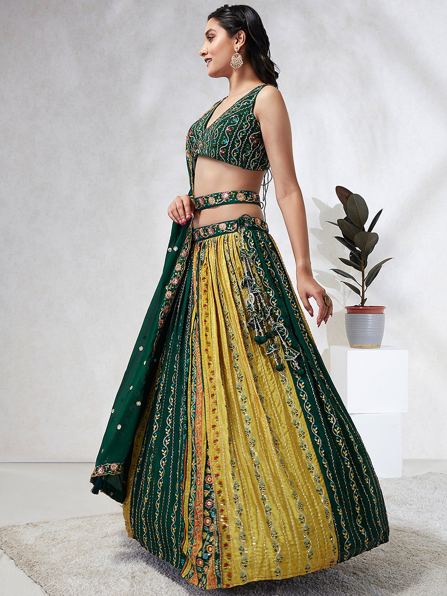 Green Chiffon Position print with Sequins embroidery Lehenga
