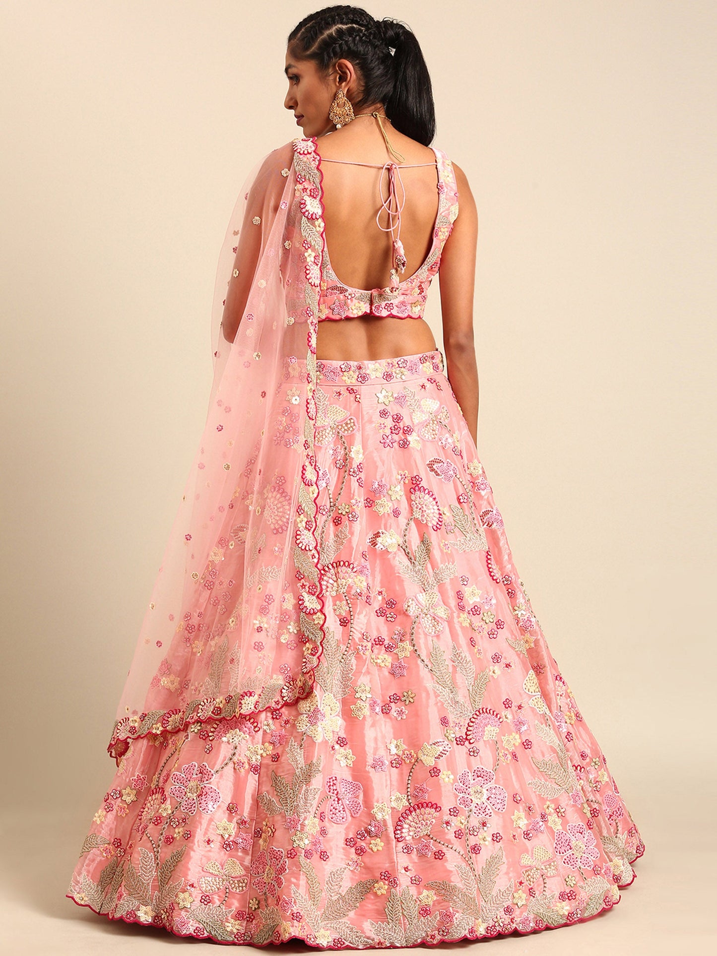 Pink Organza Sequins and Zarkan embroidery Lehenga