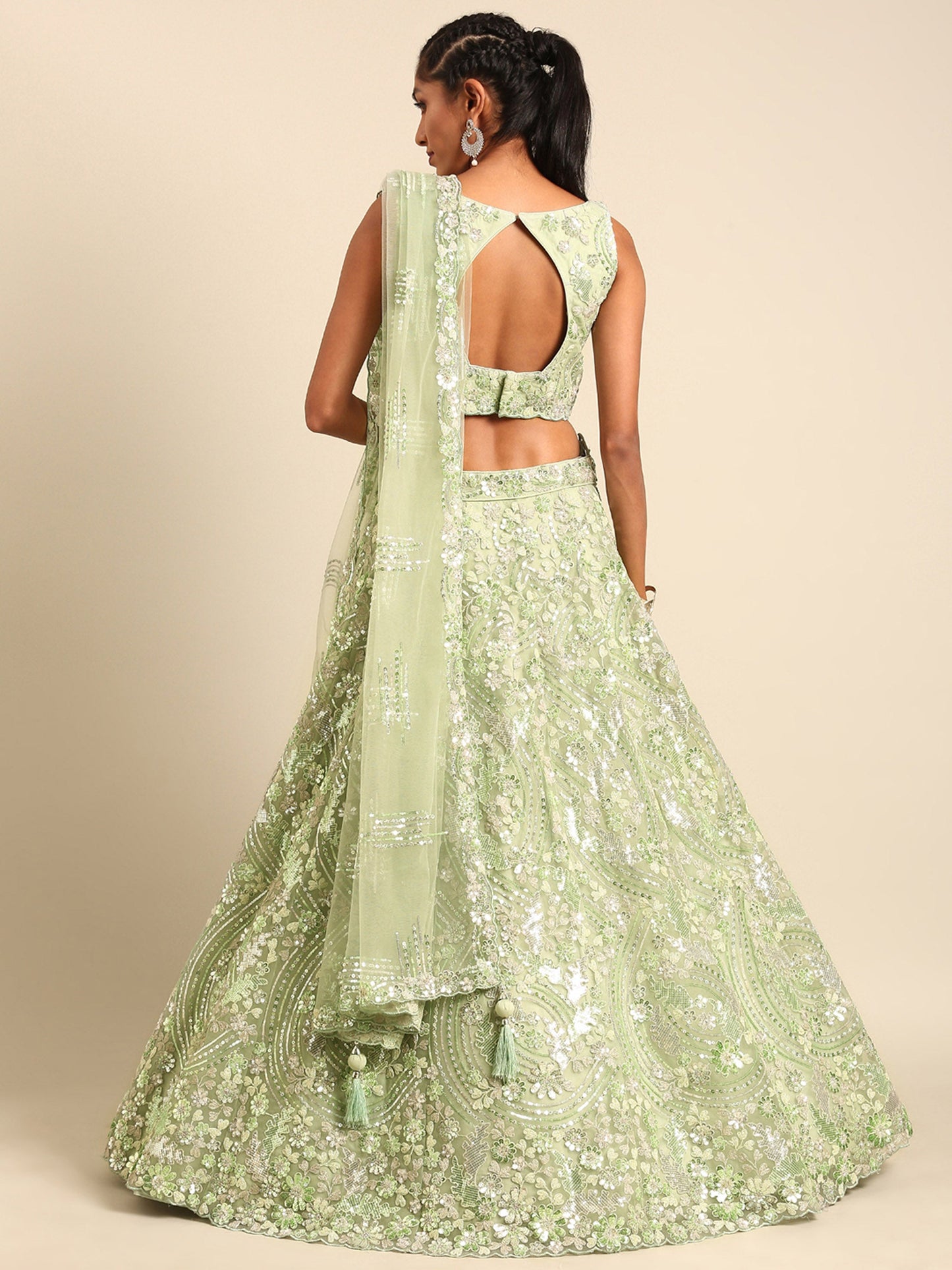Lime Green Net Sequins and Zarkan embroidery Lehenga