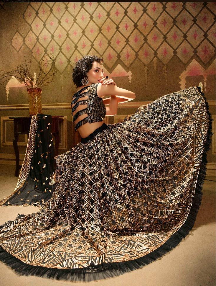 Black Soft Net Bridal Wear Lehenga Set