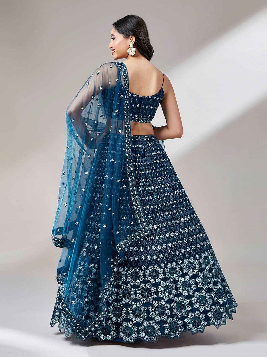 Navy Blue Net Heavy Sequins embroidery Semi-Stitched Lehenga