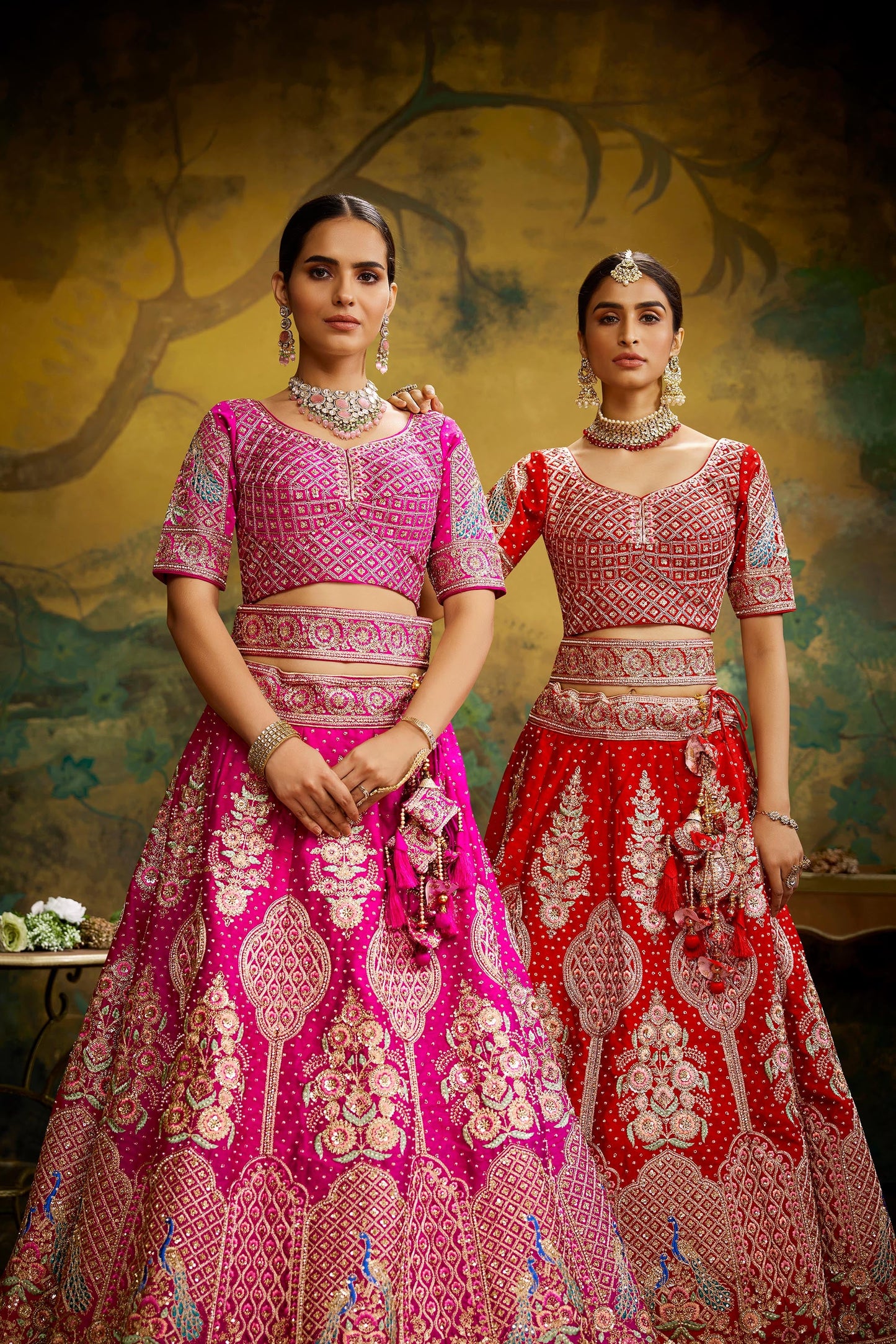 Red Pure Silk Moti & Zarkan heavy embroidery Lehenga