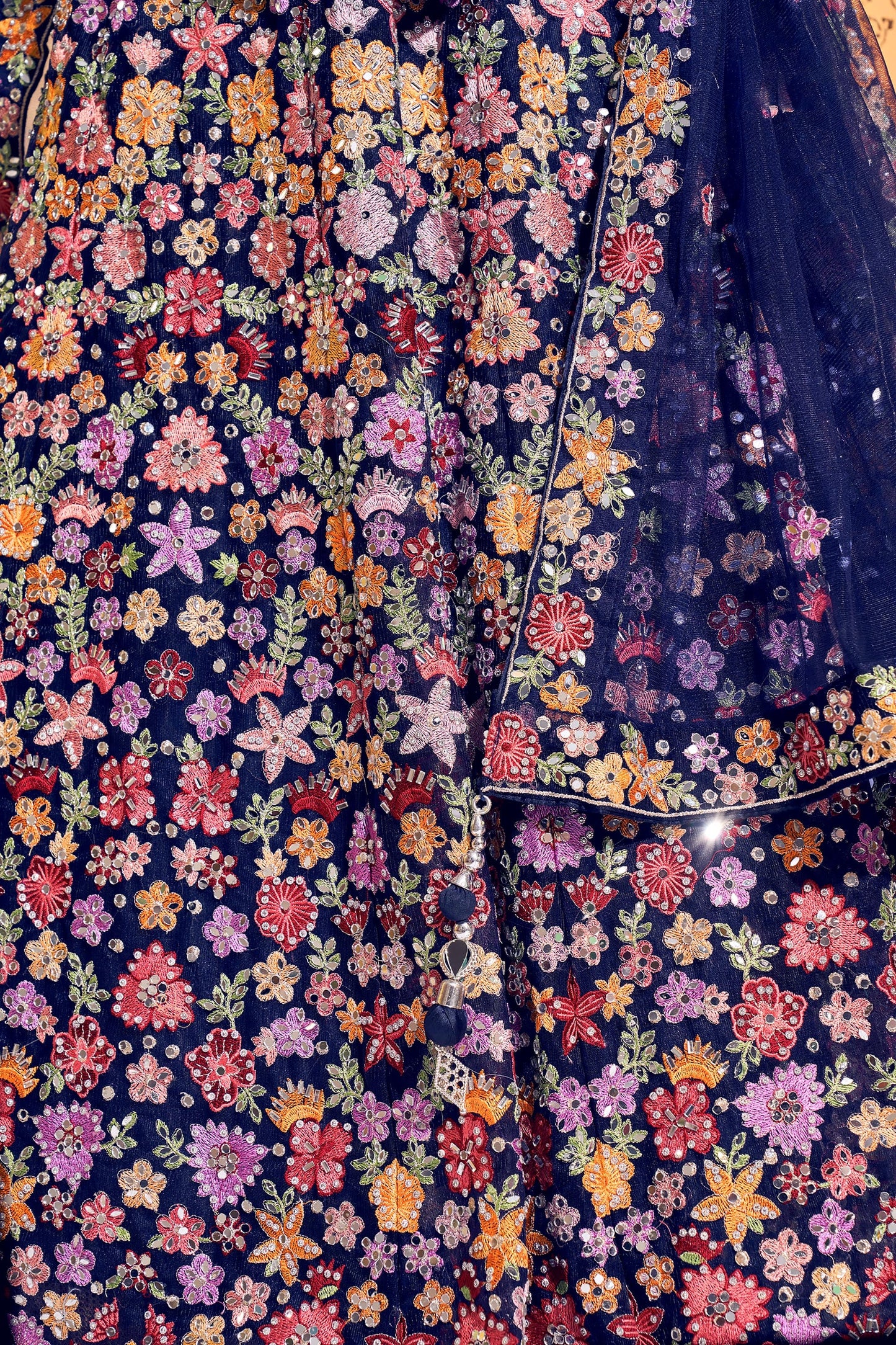 Navy Blue Hand Embroidered Net Lehenga for Bridesmaid