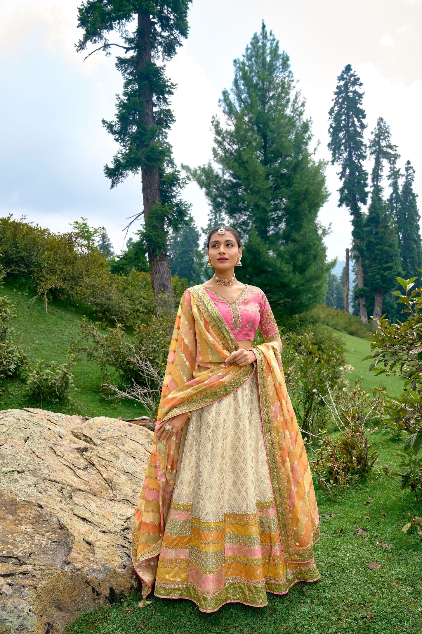 Off White Color Silk Heavy Embroidered Lehenga Choli - Rent