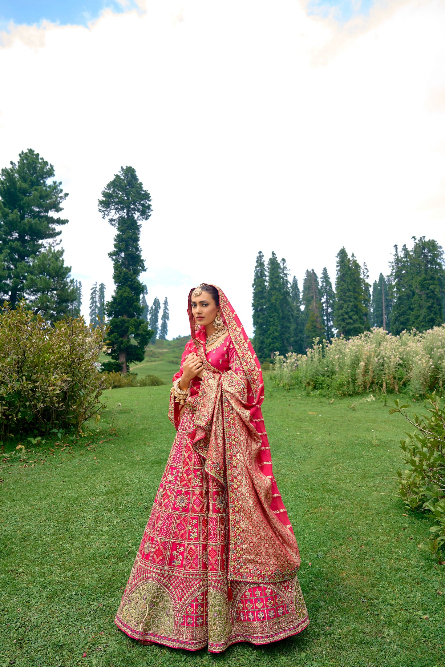 Pink Color Silk Heavy Embroidered Wedding Lehenga Choli - Rent